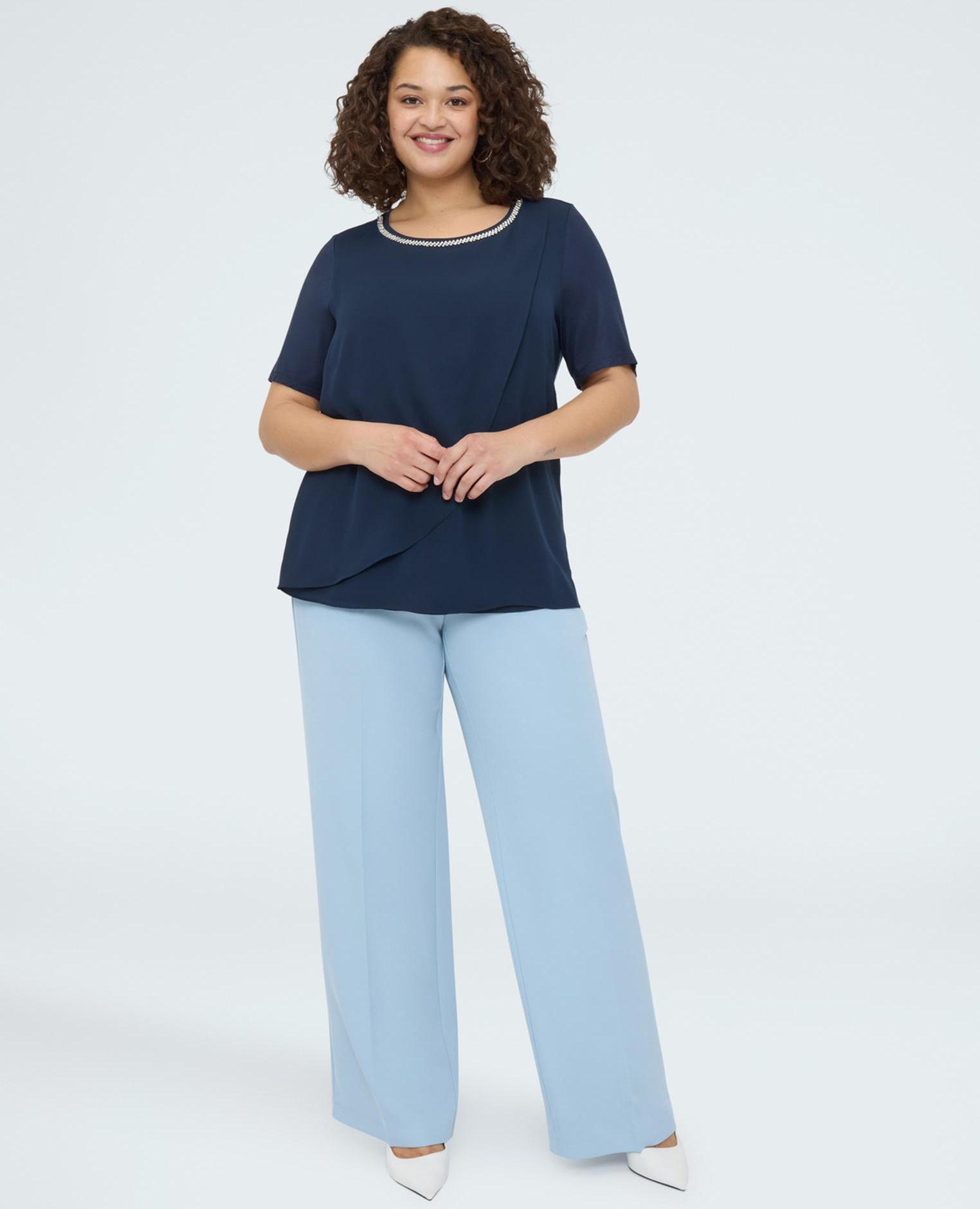 Camiseta de mujer con detalle en el escote asimétrico - Fiorella Rubino - Azul Azul-3