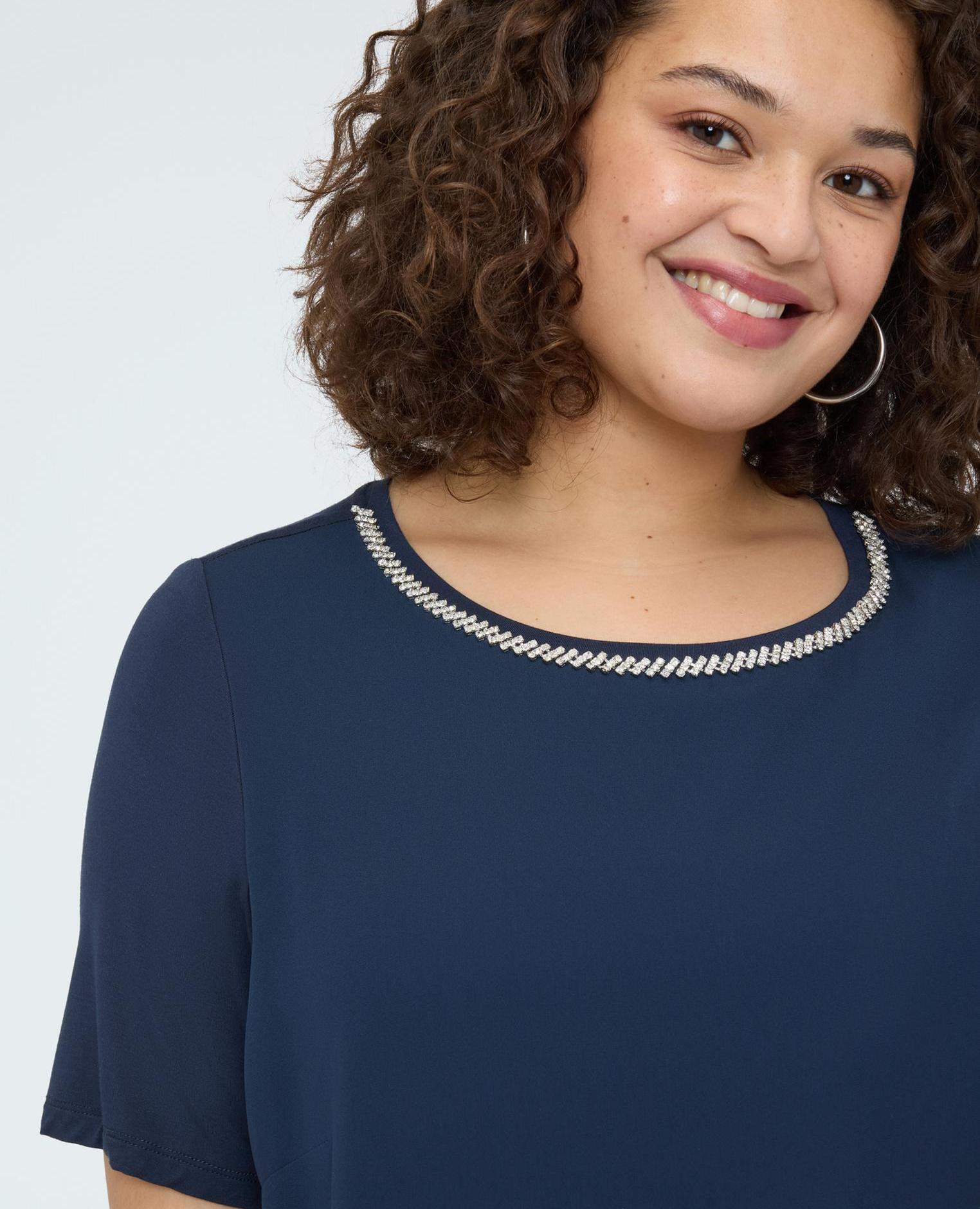 Camiseta de mujer con detalle en el escote asimétrico - Fiorella Rubino - Azul Azul-4
