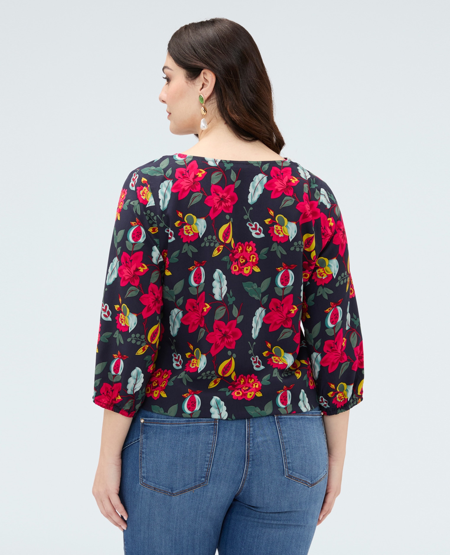 Blusa de mujer estampado floral en viscosa con nudo para una sensación agradable en la piel - Fiorella Rubino - Azul Azul-2
