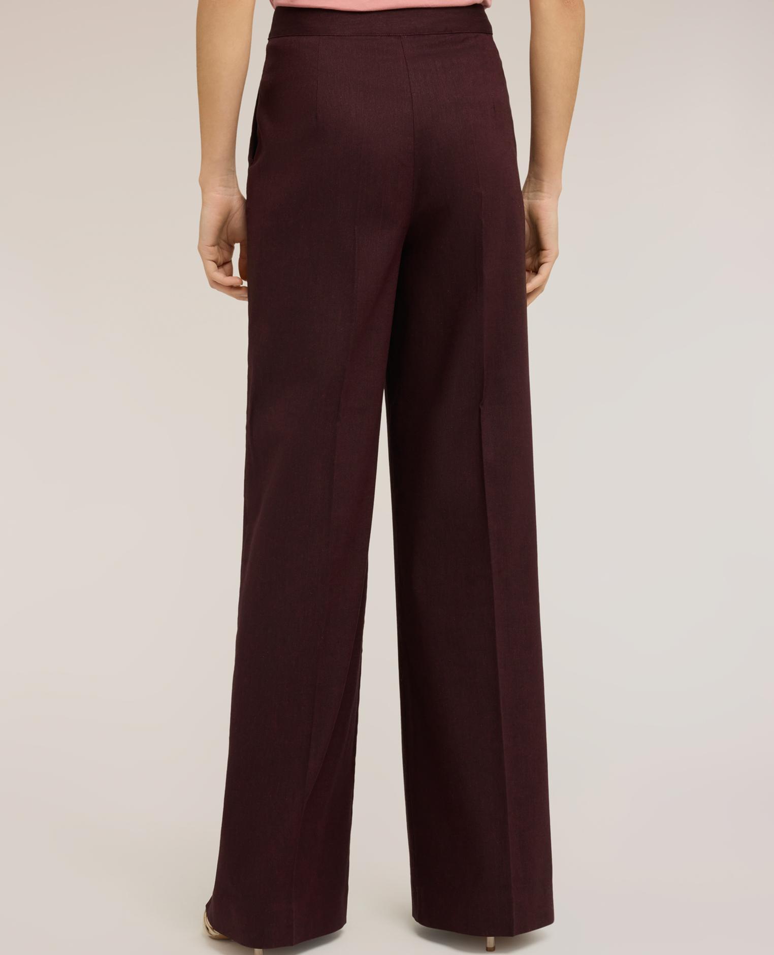 Pantalones de mujer palazzo de mezcla de lino cierre frontal con botón y cremallera - Motivi - Burdeos Burdeos-2