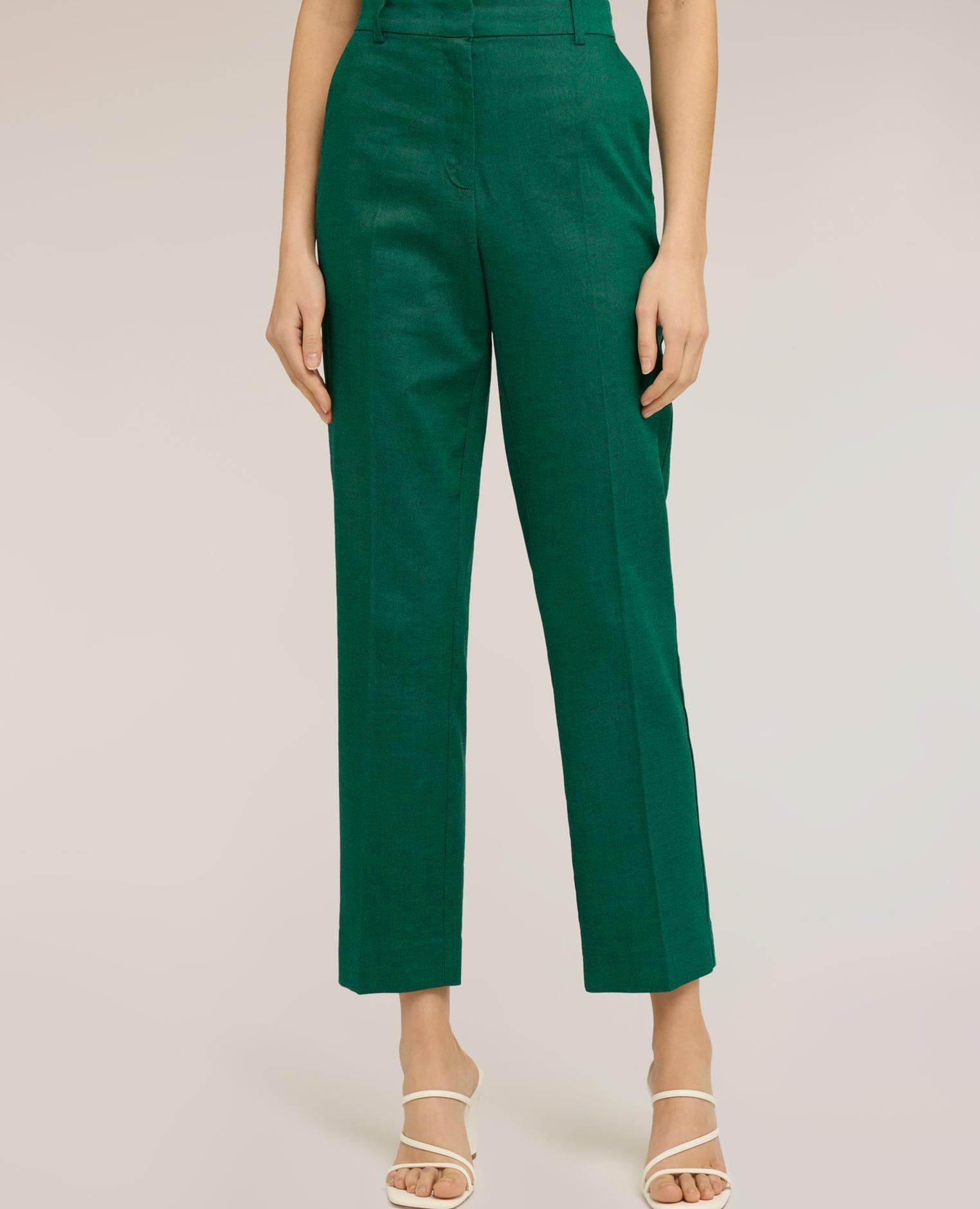 Pantalones de mujer chino de mezcla de lino ajuste regular cierre frontal con corchete y cremallera - Motivi - Verde Verde-1
