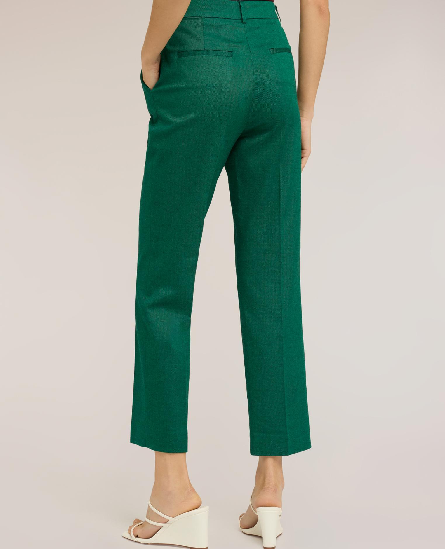 Pantalones de mujer chino de mezcla de lino ajuste regular cierre frontal con corchete y cremallera - Motivi - Verde Verde-2