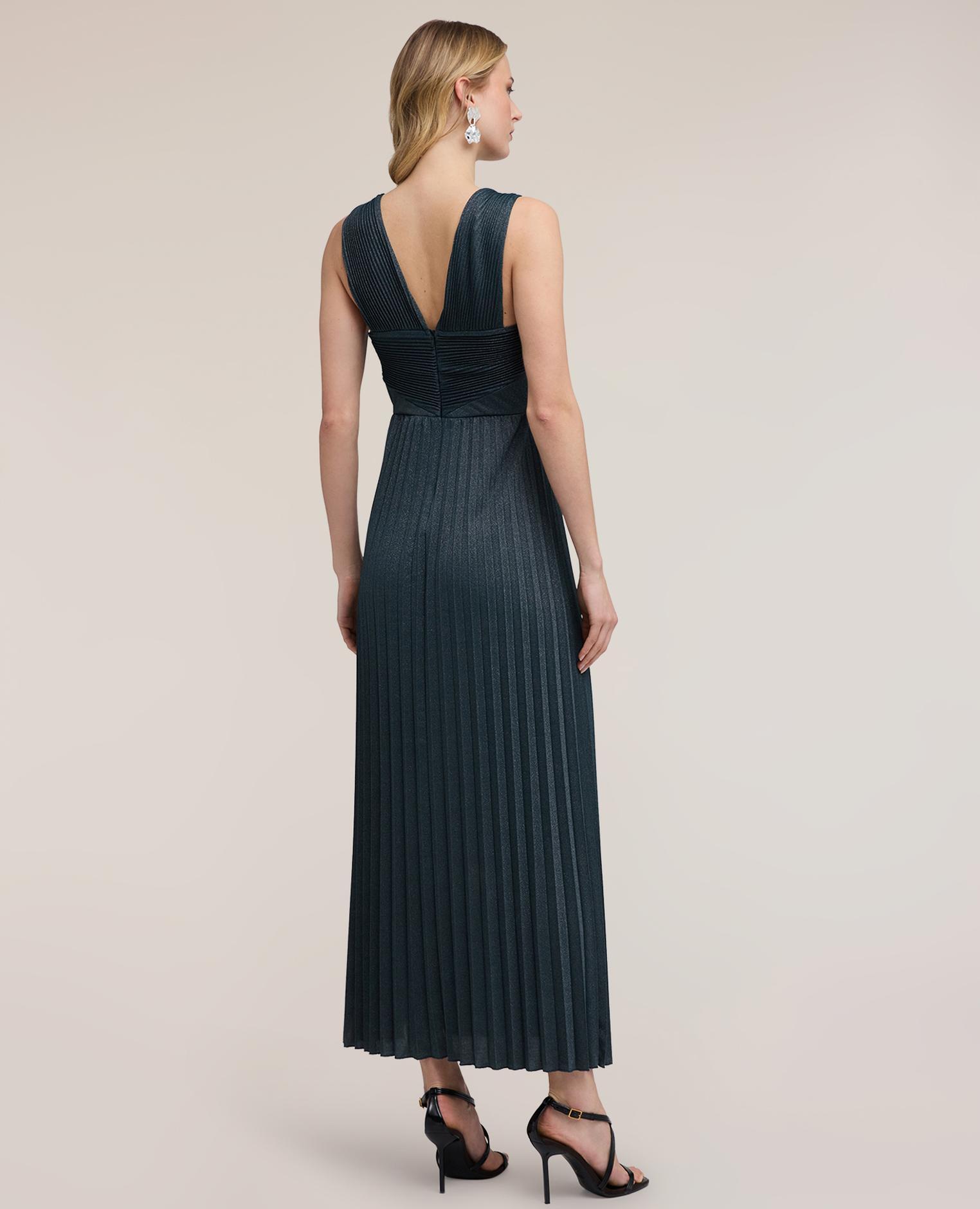 Vestido largo de jersey lurex plisado modelo sin mangas con corpiño trabajado - Motivi - Verde Verde-2