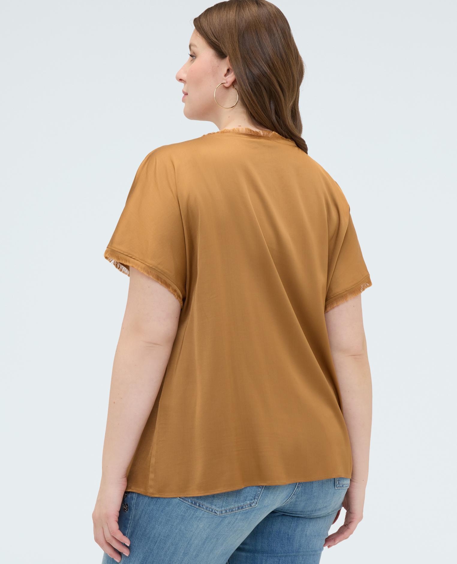 Top de mujer de raso con detalles deshilachados para una sensación agradable en la piel - Fiorella Rubino - Marrón Marrón-2