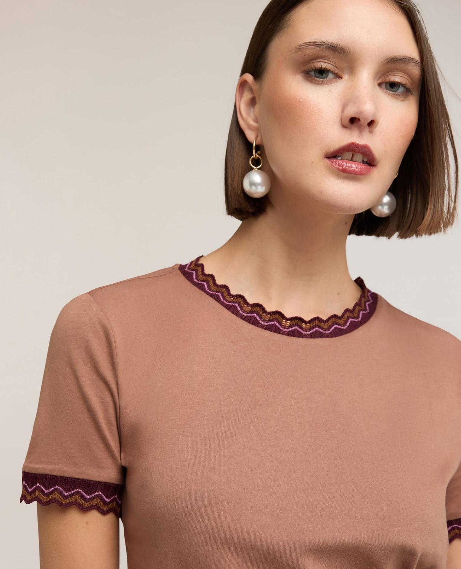 Camiseta de mujer con bordes de punto bordes en punto trabajado - Motivi - Marrón Marrón-4