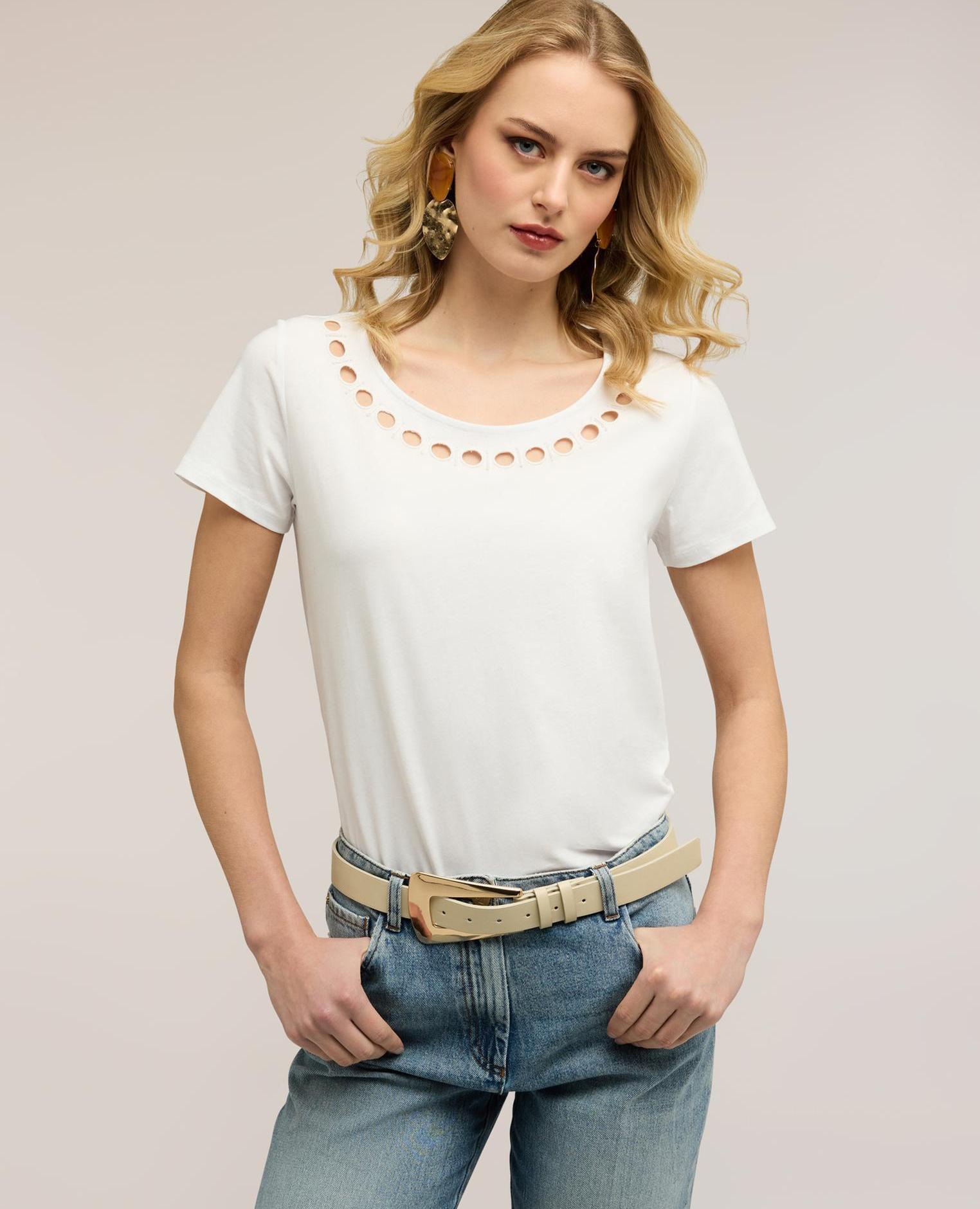 Motivi - Camiseta de mujer con motivos cut-out escote redondo amplio.
