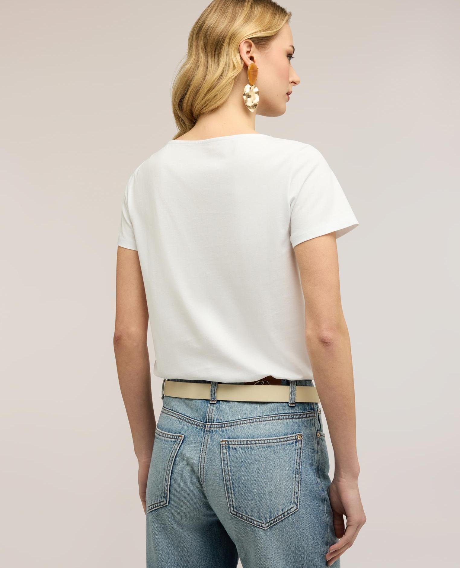 Camiseta de mujer con motivos cut-out escote redondo amplio - Motivi - Blanco Blanco-2