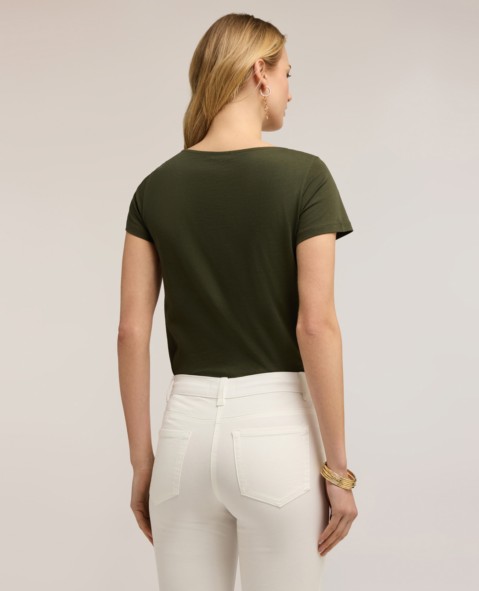 Camiseta de mujer con motivos cut-out escote redondo amplio - Motivi - Kaki Kaki-2