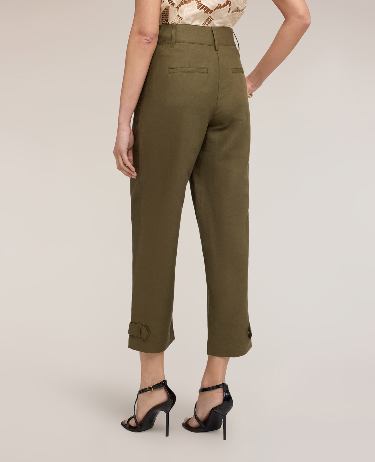 Pantalones de mujer mezcla de lino cierre frontal con corchete y cremallera - Motivi - Kaki Kaki-2