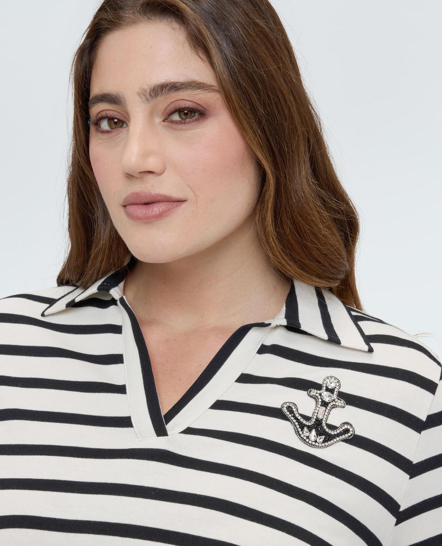 Camiseta de mujer de punto de algodón estilo marinero - Fiorella Rubino - Blanco Blanco-3