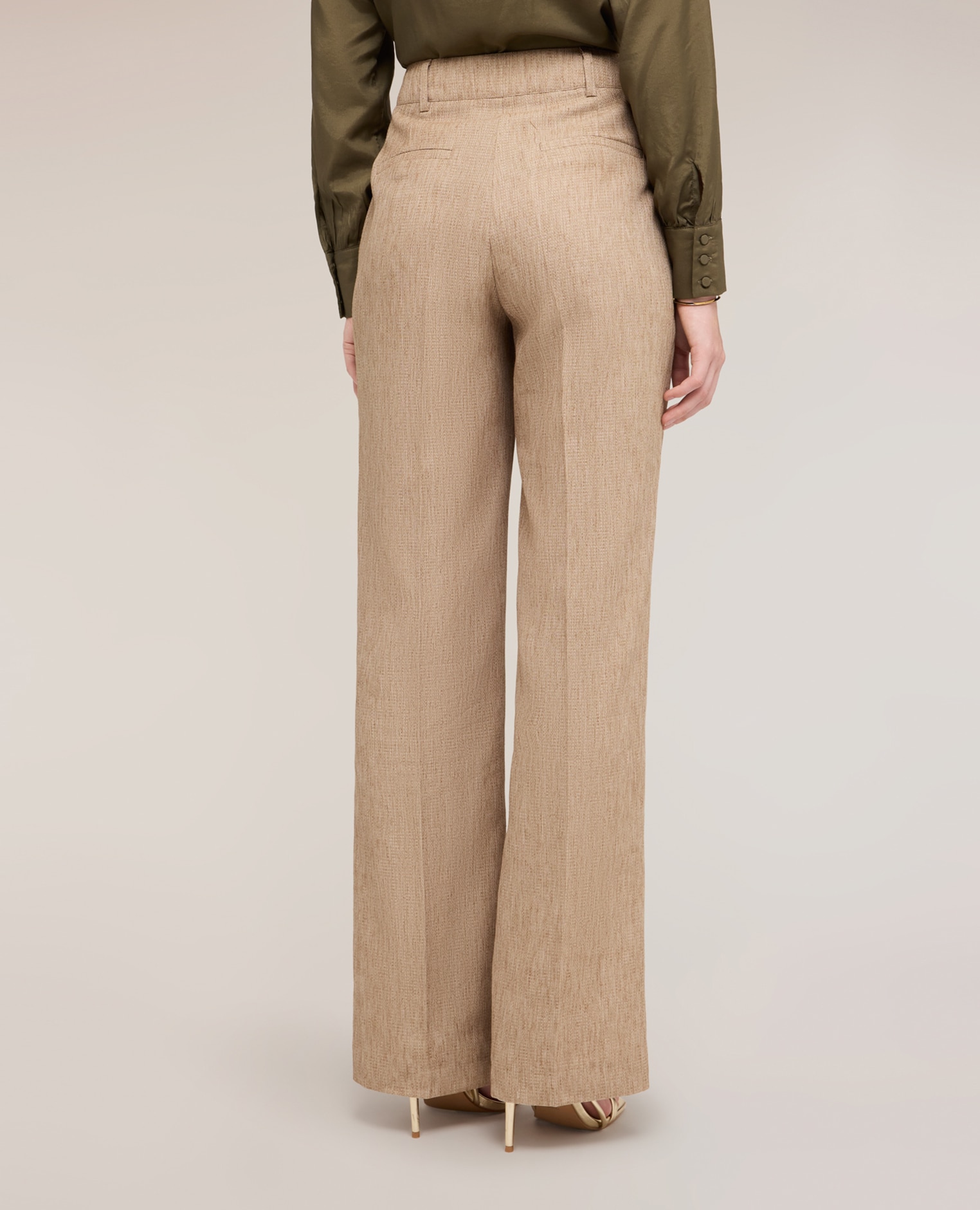 Pantalones de mujer palazzo mezcla de lino cierre frontal con botones y cremallera - Motivi - Beige Beige-2