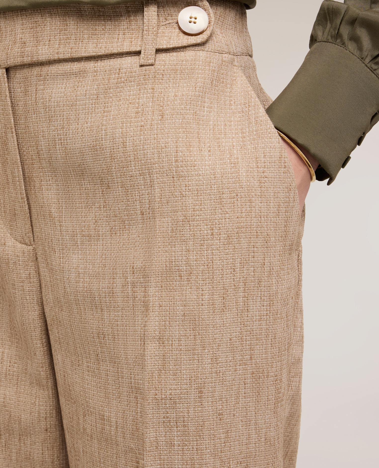 Pantalones de mujer palazzo mezcla de lino cierre frontal con botones y cremallera - Motivi - Beige Beige-4