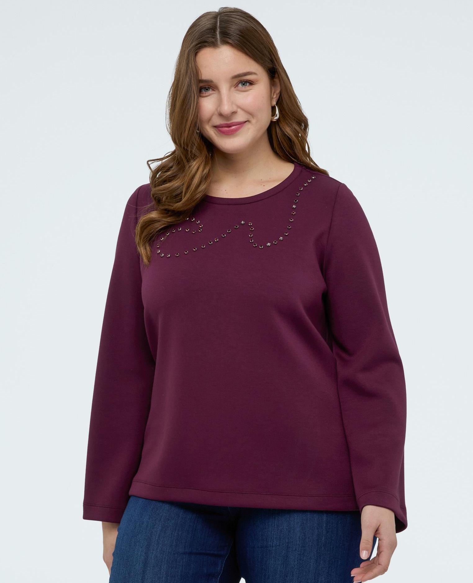 Sudadera de mujer en scuba con engarces ajuste y diseño para el máximo confort - Fiorella Rubino - Burdeos Burdeos-3