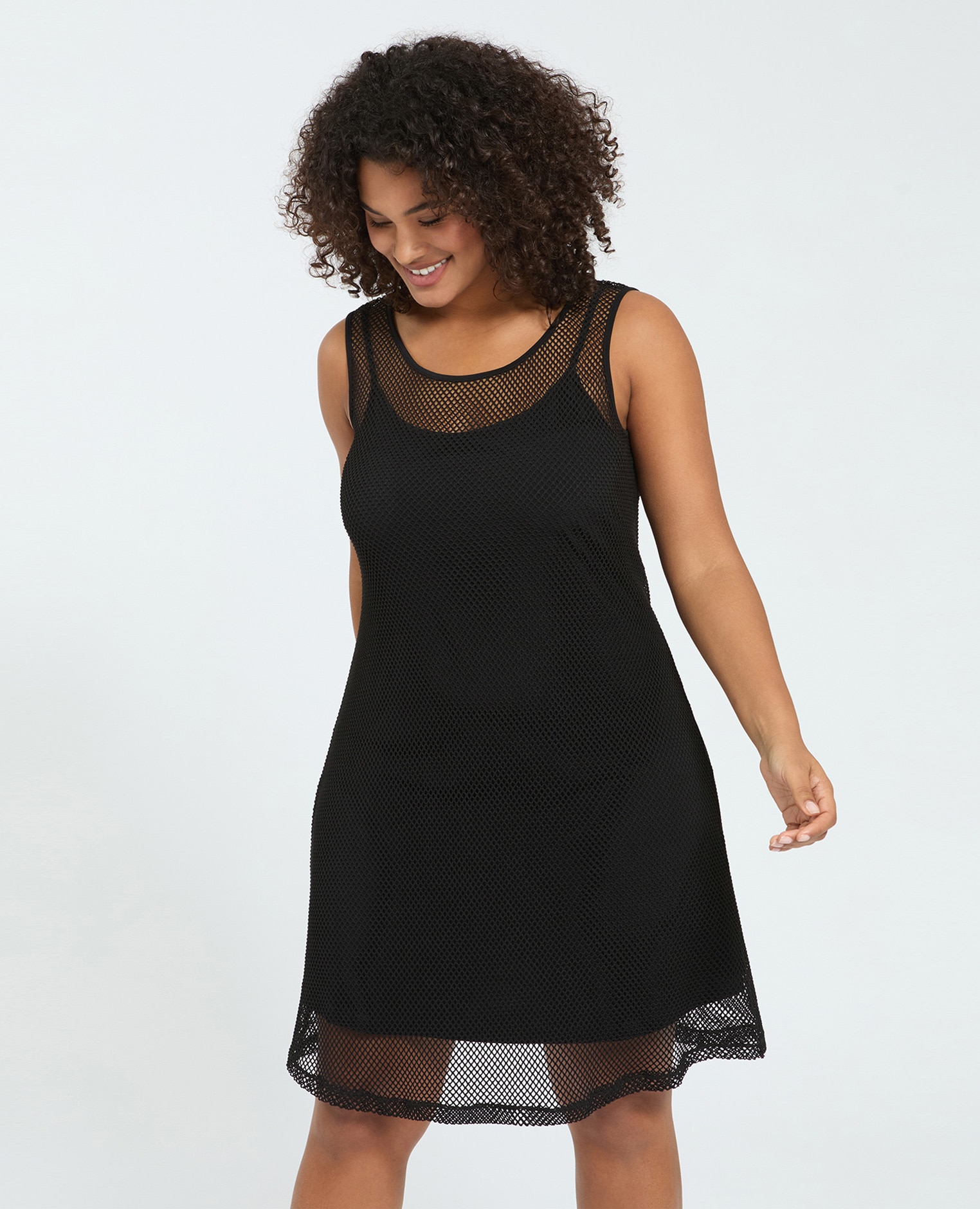 Vestido corto perforado cuello redondo - Fiorella Rubino - Negro Negro-3