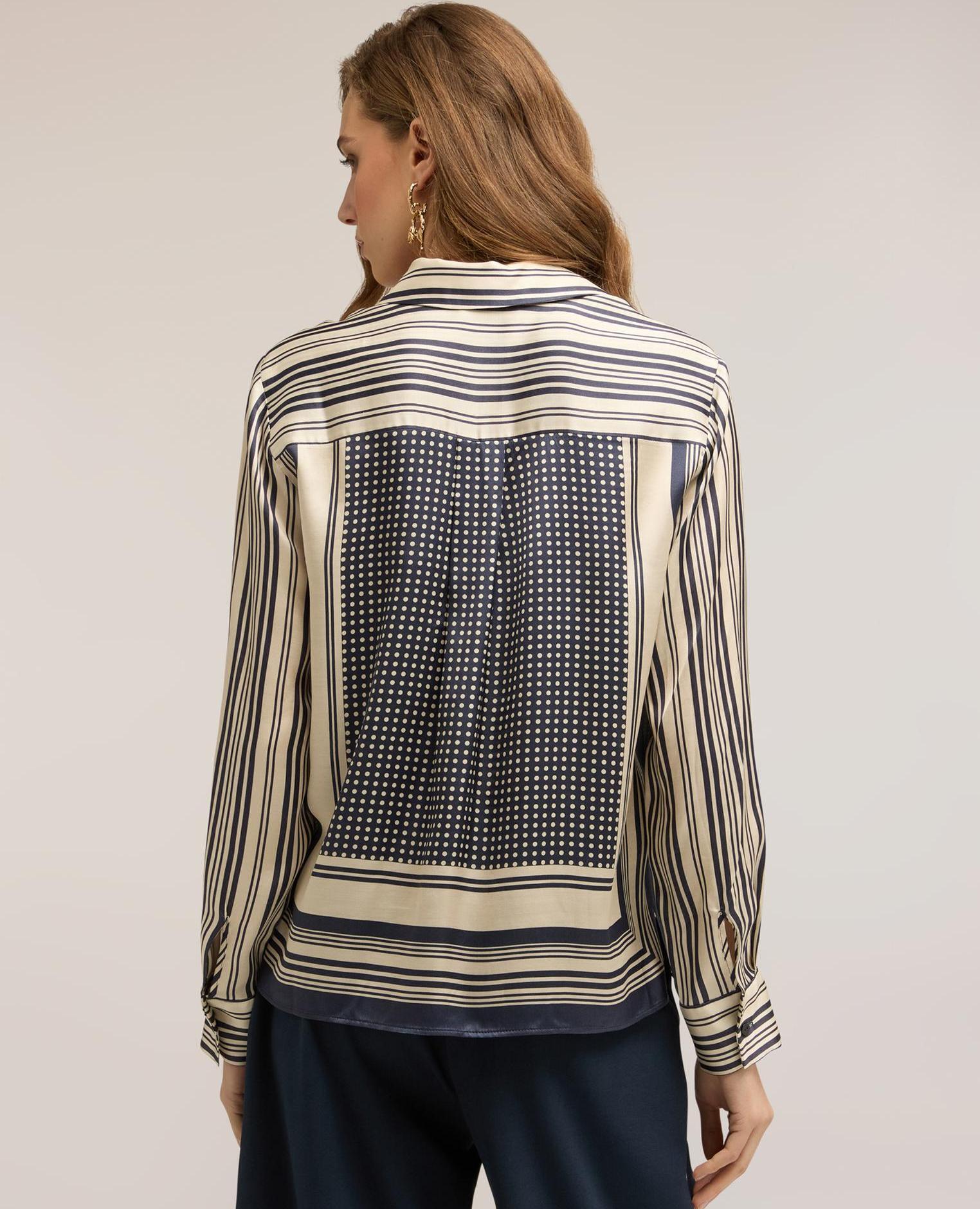 Camisa de mujer de raso estampado pañuelo ajuste regular cierre frontal con botones - Motivi - Azul Azul-2