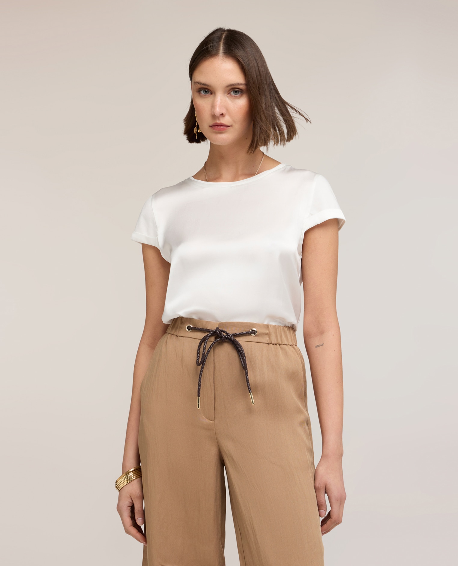 Motivi - Camiseta de mujer bimatérica escote redondo.