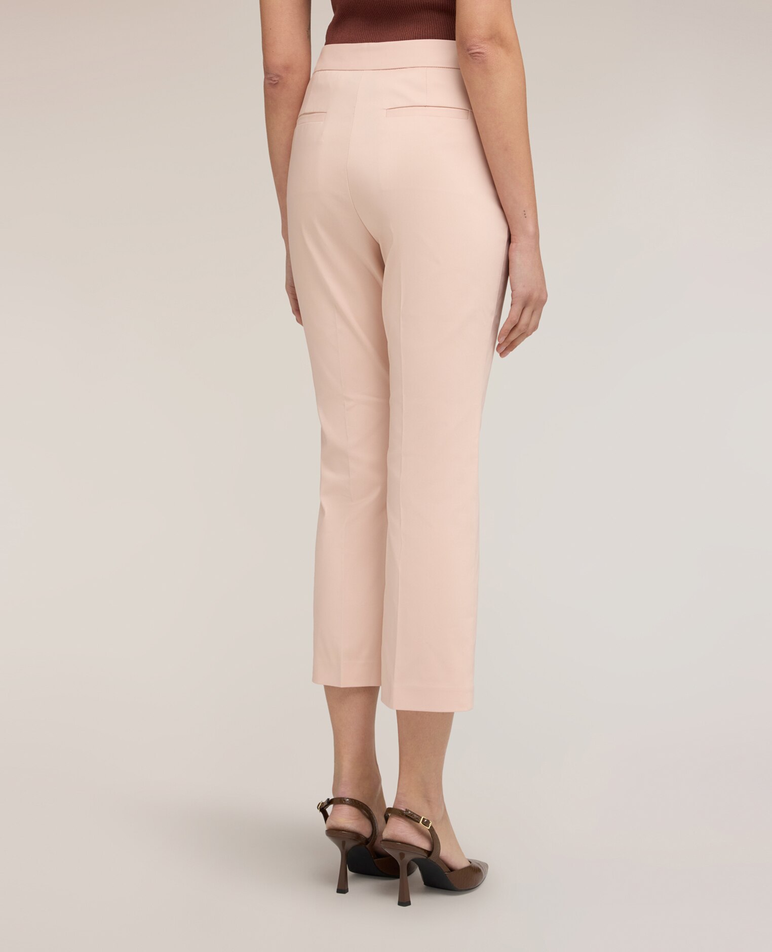Pantalones de mujer kick flare de algodón técnico talle alto cierre con cremallera - Motivi - Rosa Rosa-2