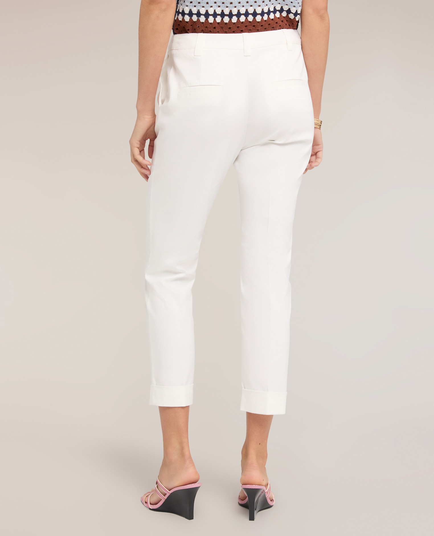 Pantalones de mujer cropped de mezcla de algodón ajuste chino cierre frontal con corchete y cremallera - Motivi - Blanco Blanco-2
