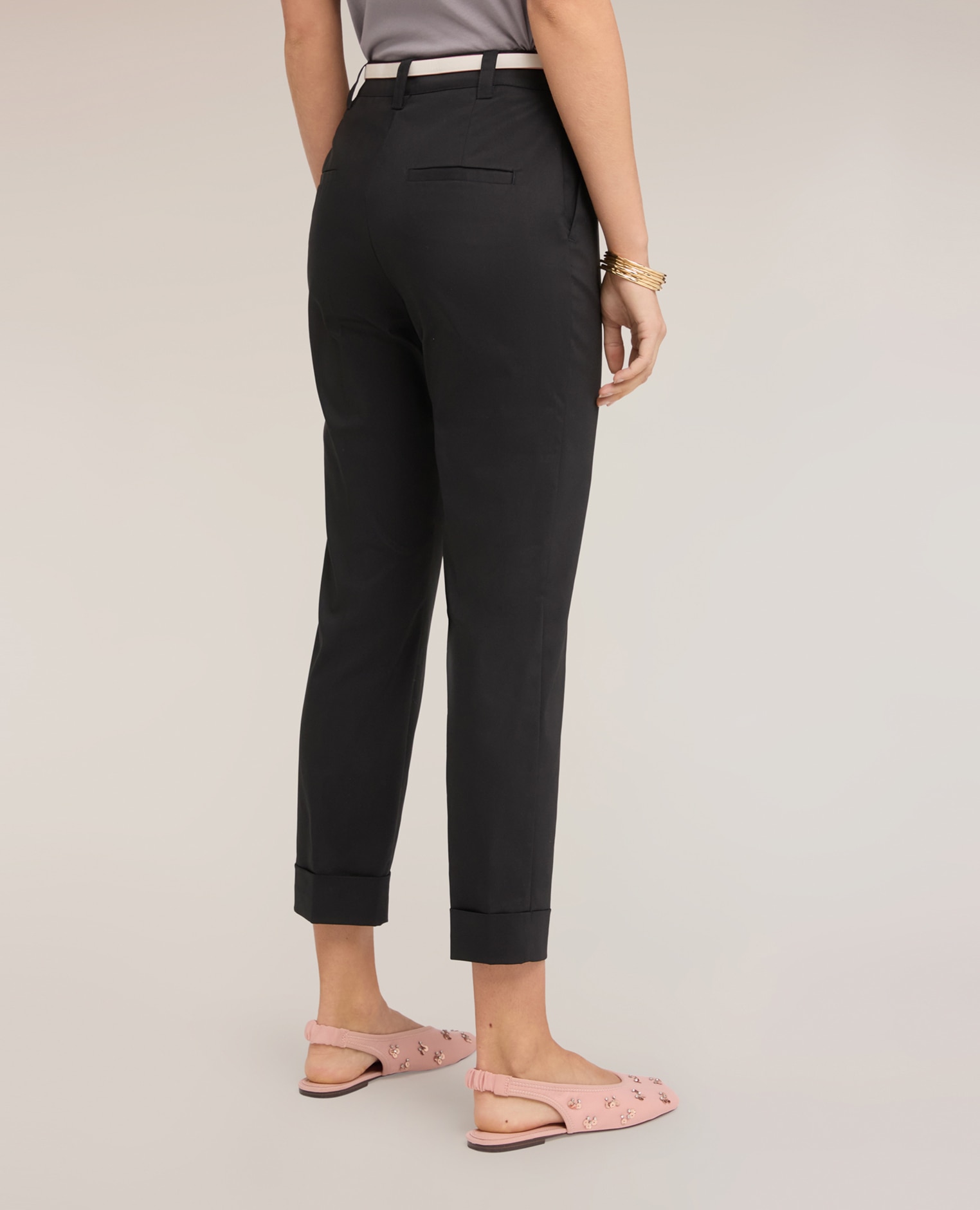 Pantalones de mujer cropped de mezcla de algodón ajuste chino cierre frontal con corchete y cremallera - Motivi - Negro Negro-2