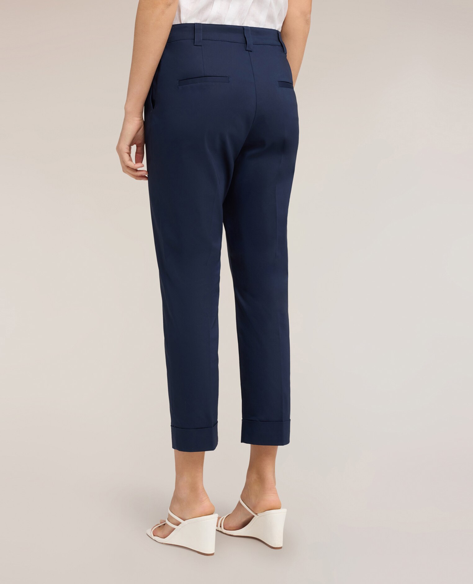 Pantalones de mujer cropped de mezcla de algodón ajuste chino cierre frontal con corchete y cremallera - Motivi - Azul Azul-2