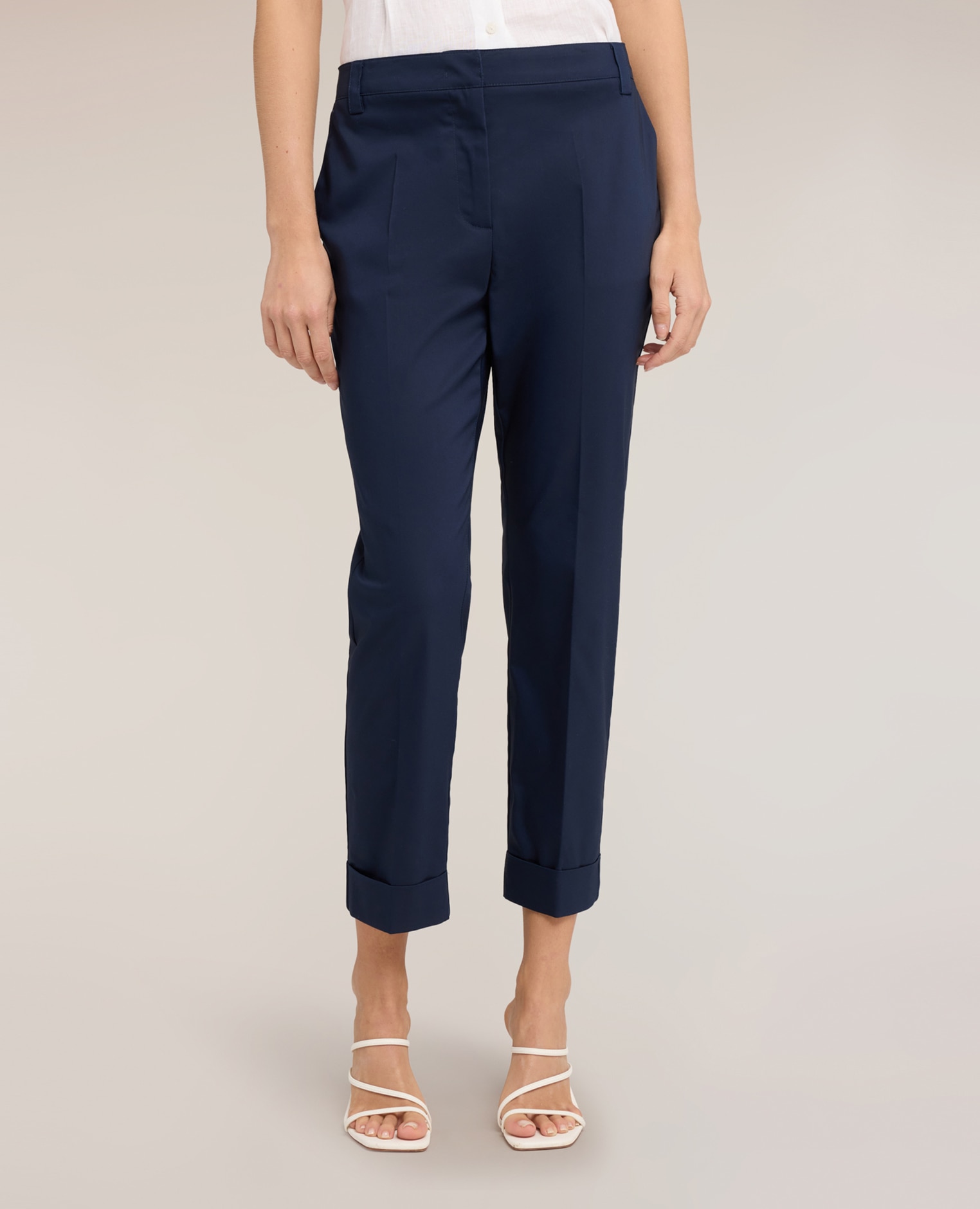 Pantalones de mujer cropped de mezcla de algodón ajuste chino cierre frontal con corchete y cremallera - Motivi - Azul Azul-3