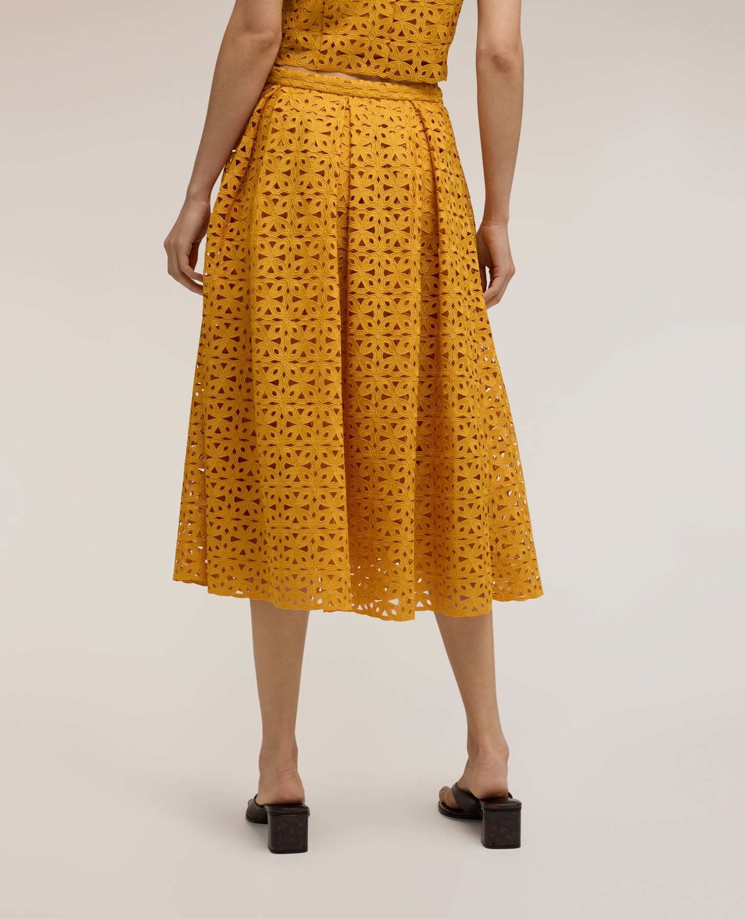 Falda plisada de encaje macramé longitud midi - Motivi - Amarillo Amarillo-2