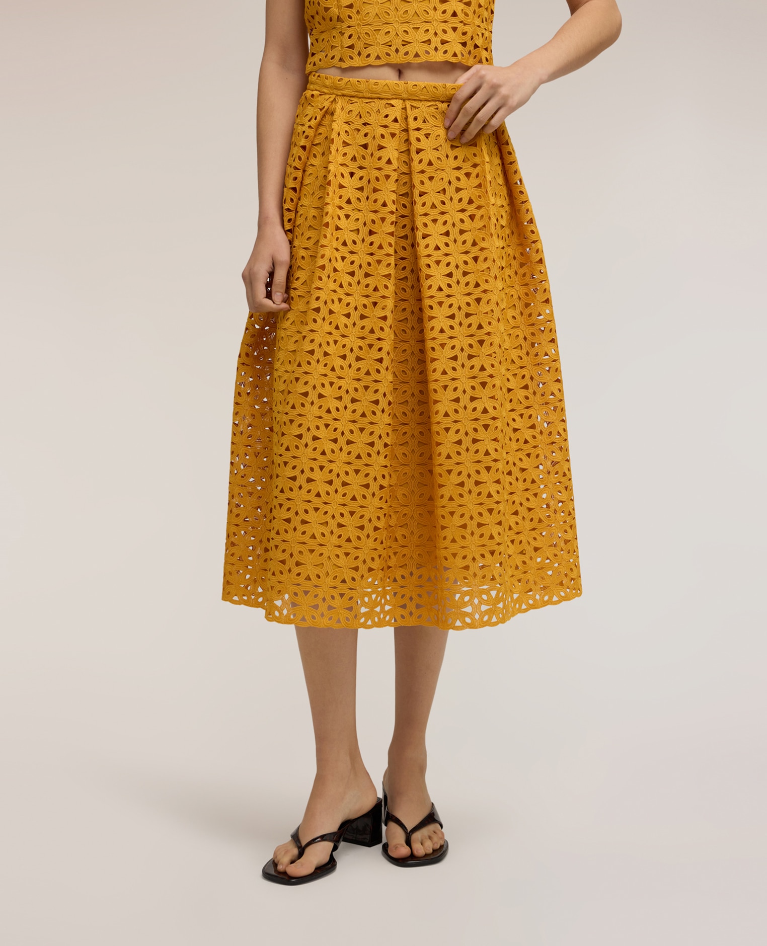 Falda plisada de encaje macramé longitud midi - Motivi - Amarillo Amarillo-3