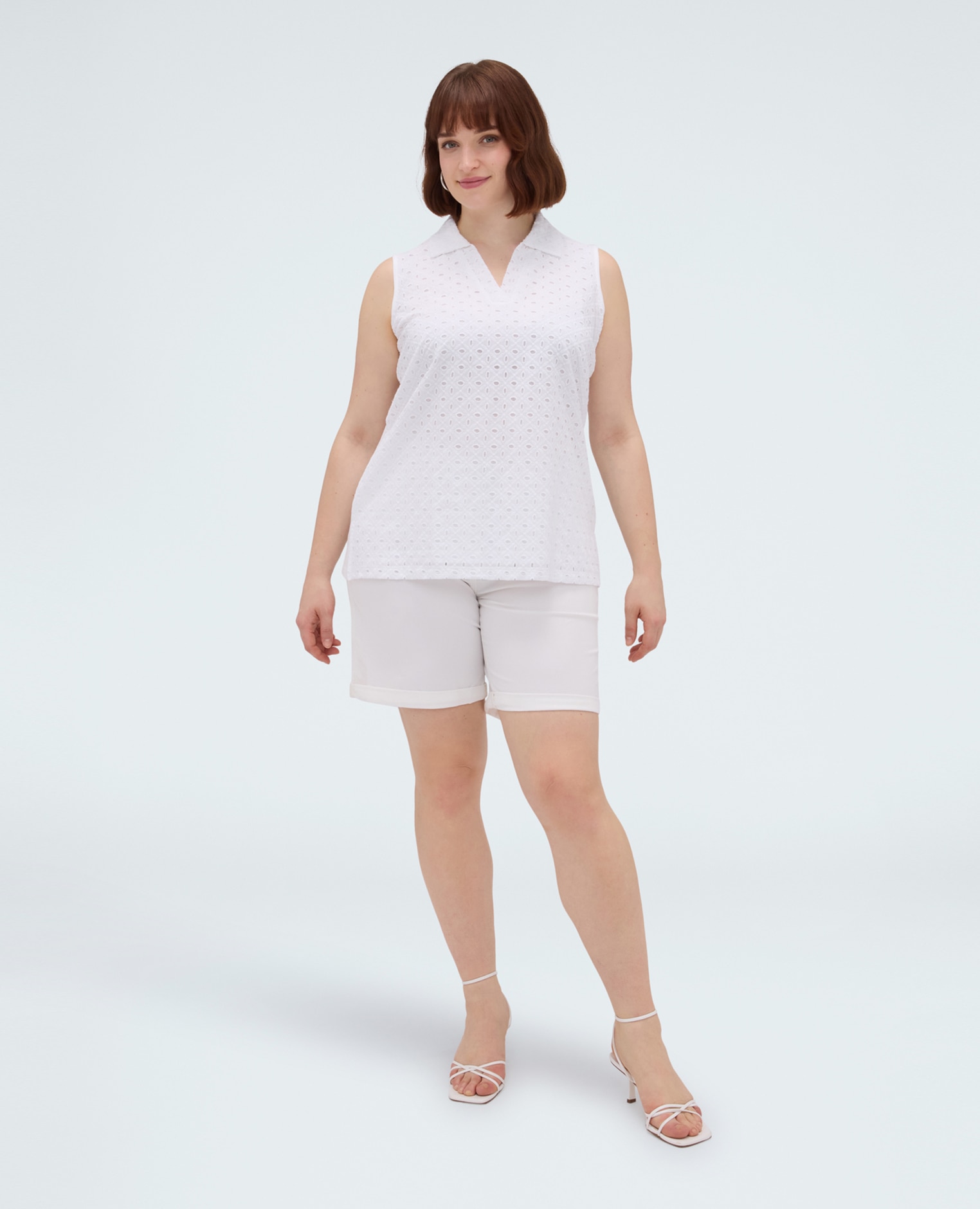 Camiseta de mujer de san galo con cuello polo bordado San Galo delante y detrás - Fiorella Rubino - Blanco Blanco-3