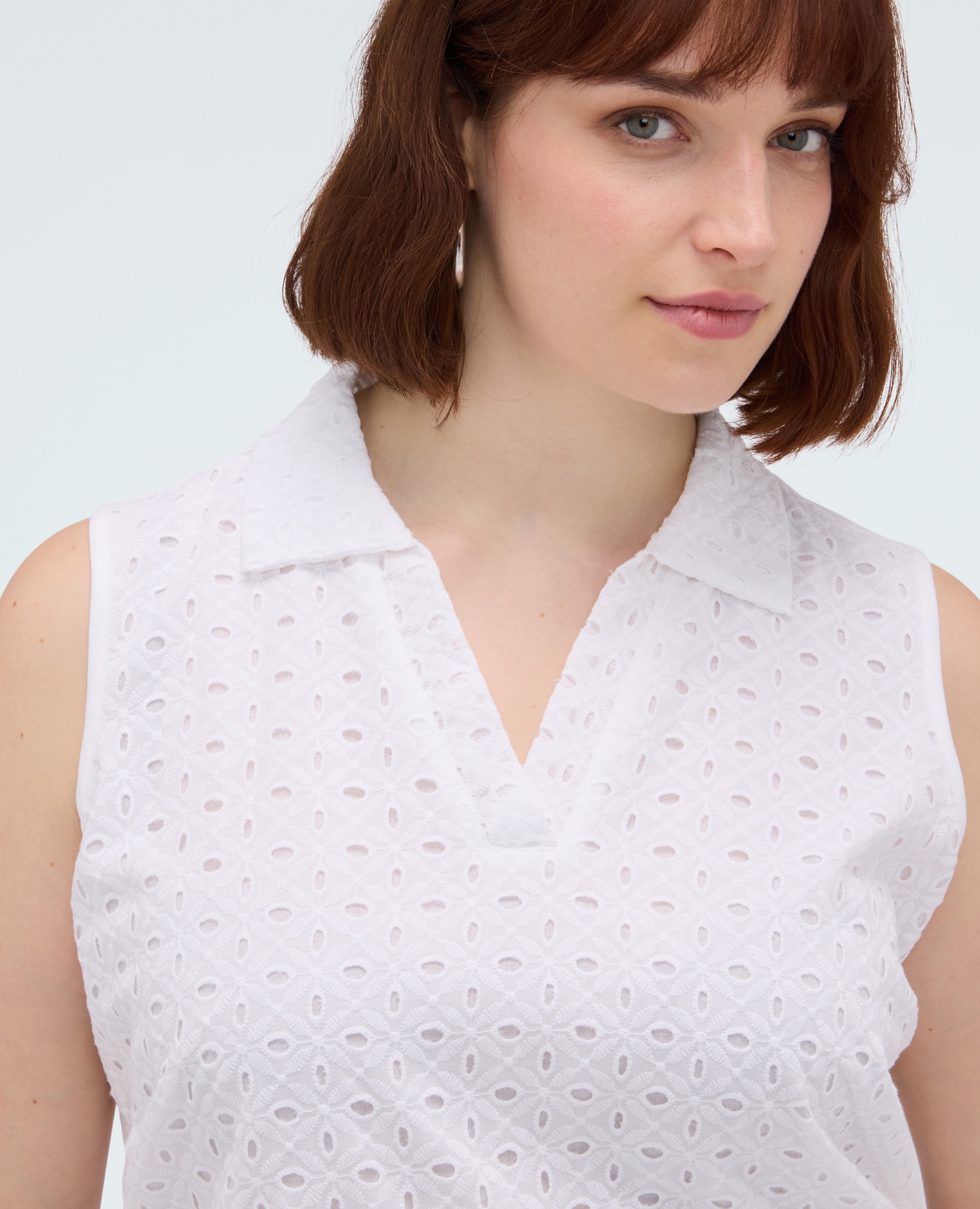 Camiseta de mujer de san galo con cuello polo bordado San Galo delante y detrás - Fiorella Rubino - Blanco Blanco-4