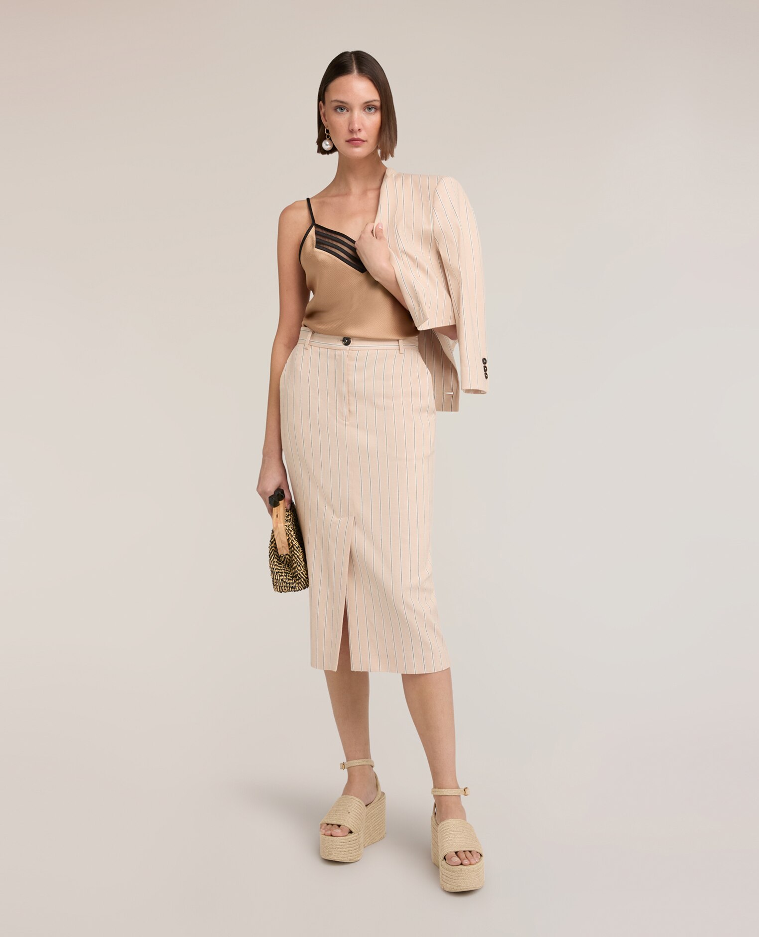 Top de mujer de raso con borde de tul tirantes finos ajustables - Motivi - Beige Beige-3