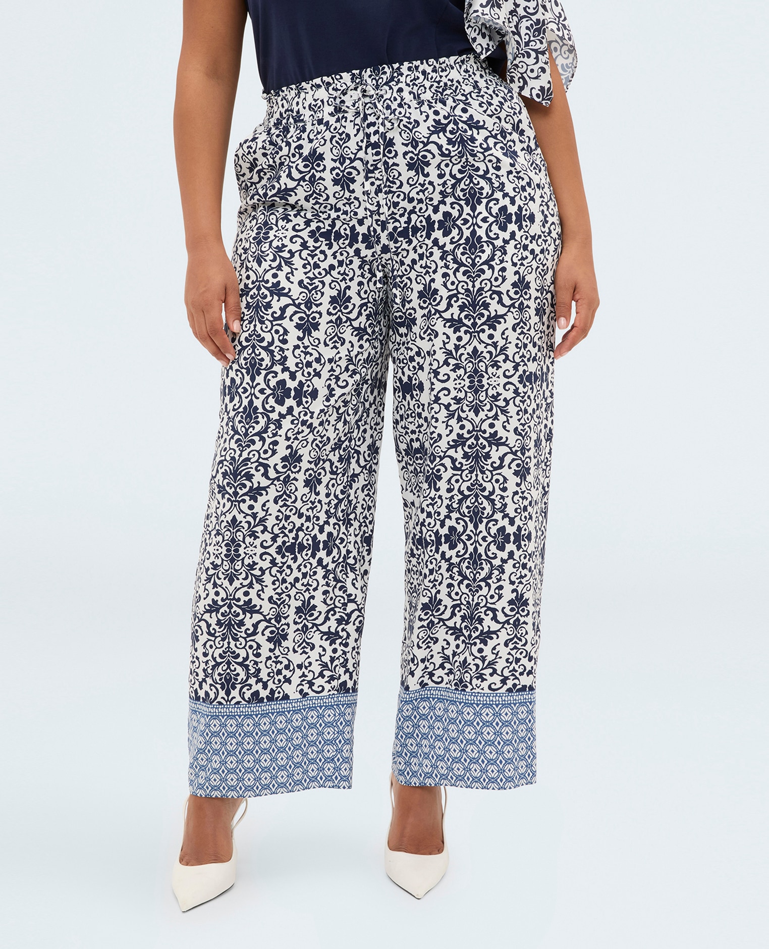 Pantalones de mujer wide leg de viscosa cintura elástica para el máximo confort - Fiorella Rubino - Azul Azul-3