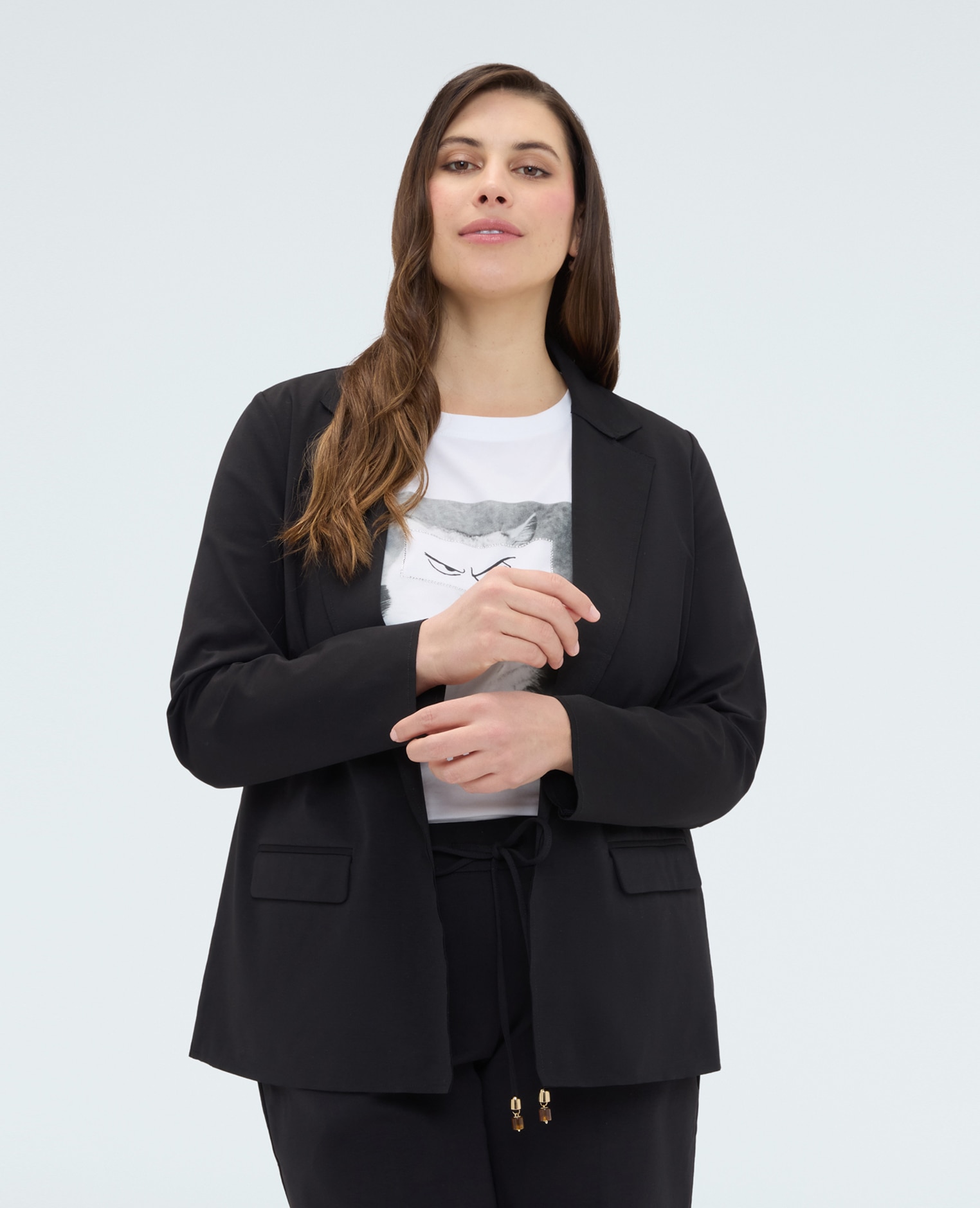 Blazer de mujer en punto milano de mezcla de algodón ajuste y diseño para el máximo confort - Fiorella Rubino - Negro Negro-1