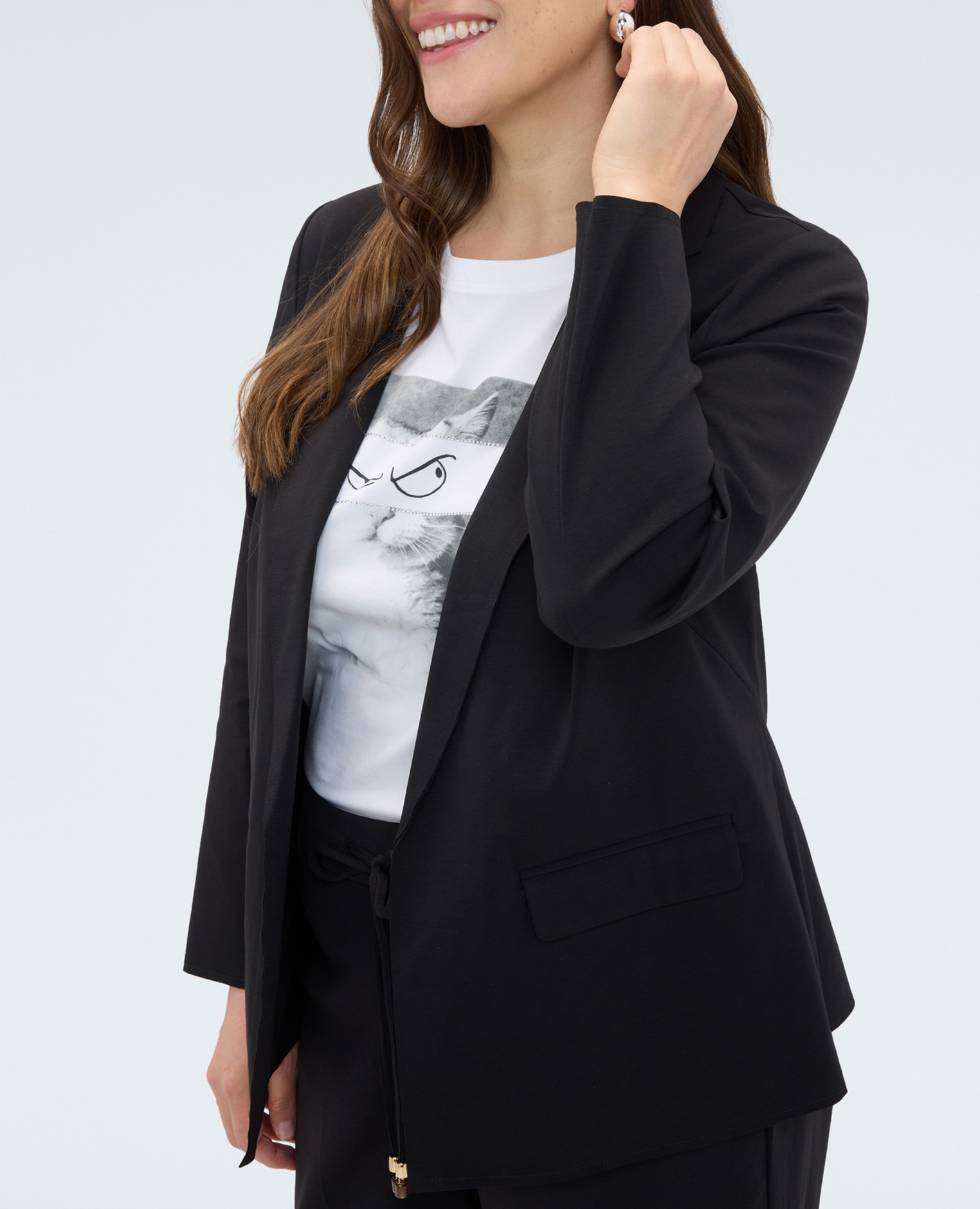 Blazer de mujer en punto milano de mezcla de algodón ajuste y diseño para el máximo confort - Fiorella Rubino - Negro Negro-4