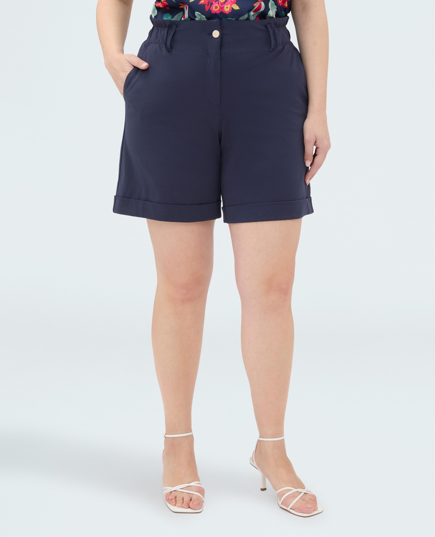 Pantalones de mujer bermuda en punto milano bolsillos americanos - Fiorella Rubino - Azul Azul-3