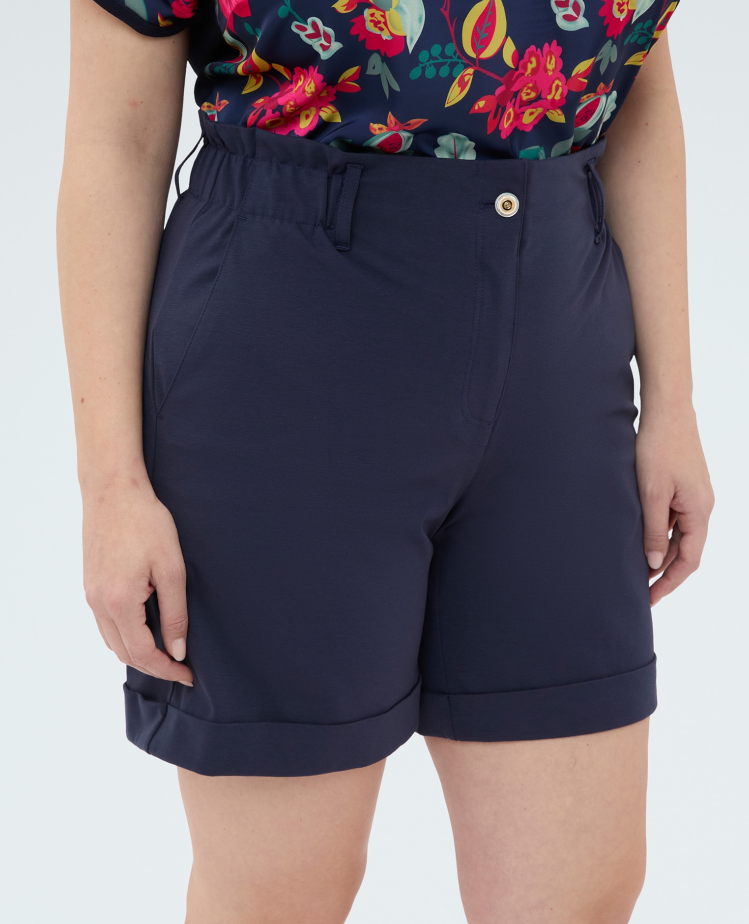Pantalones de mujer bermuda en punto milano bolsillos americanos - Fiorella Rubino - Azul Azul-4