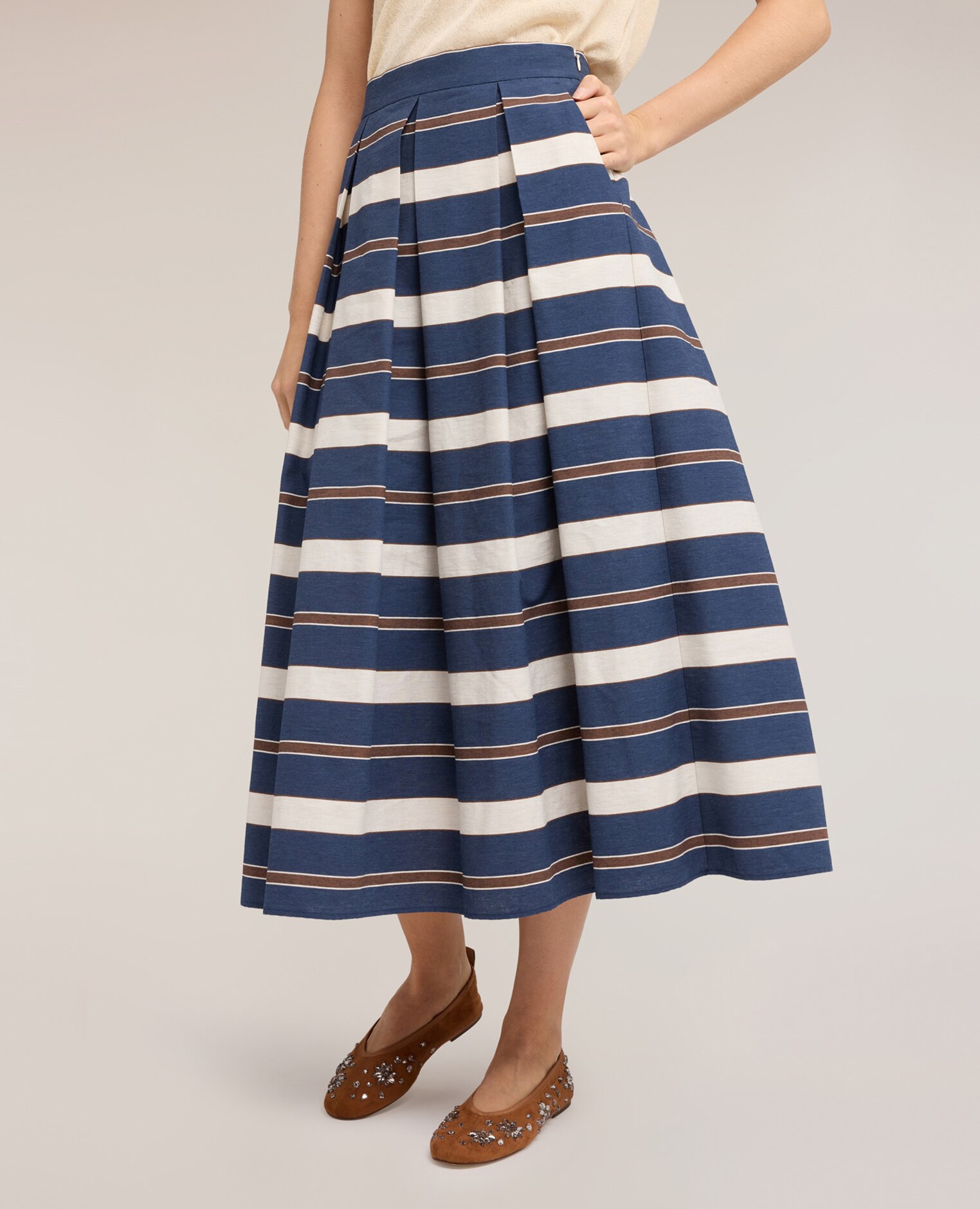 Falda plisada de rayas estampadas estampado a rayas cierre con cremallera - Motivi - Azul Azul-3