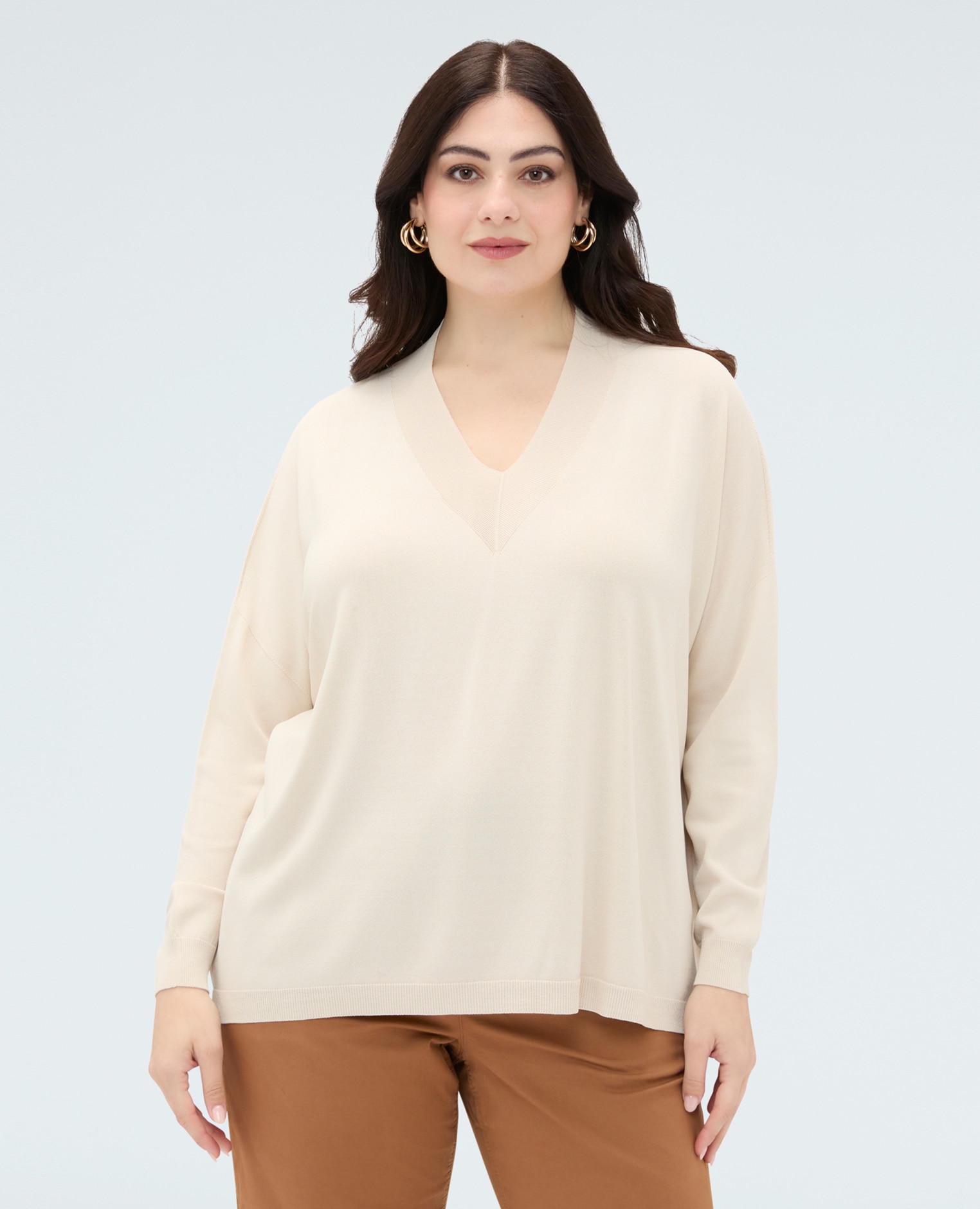 Fiorella Rubino - Jersey de mujer fino con escote en v ajuste oversize para el máximo confort mangas largas.