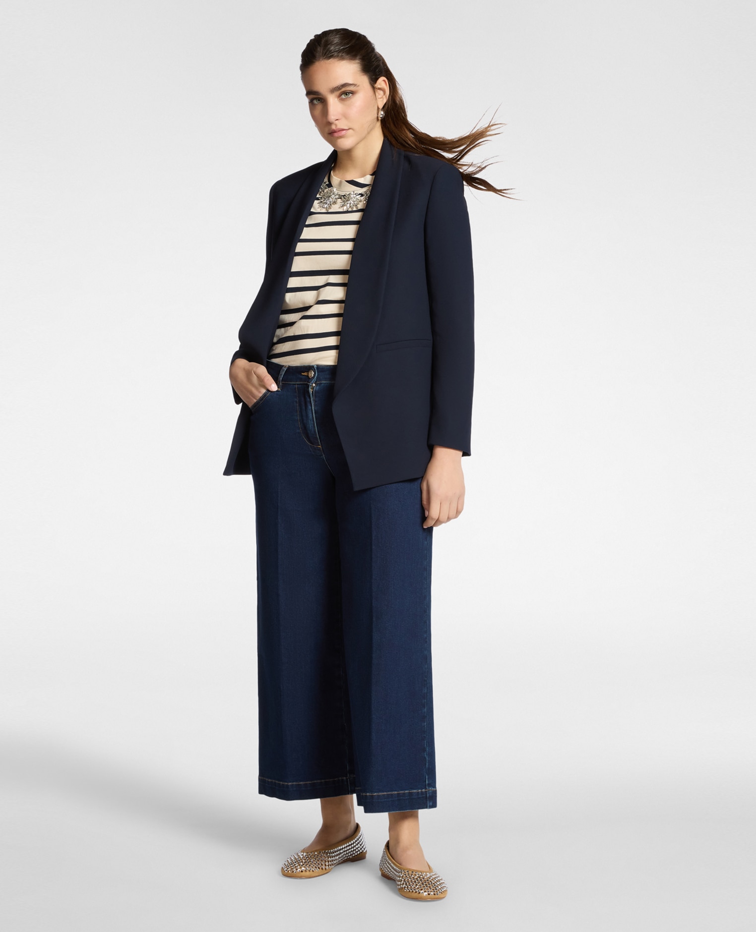 Chaqueta de mujer larga y lisa - Elena Miró - Azul marino Azul-3