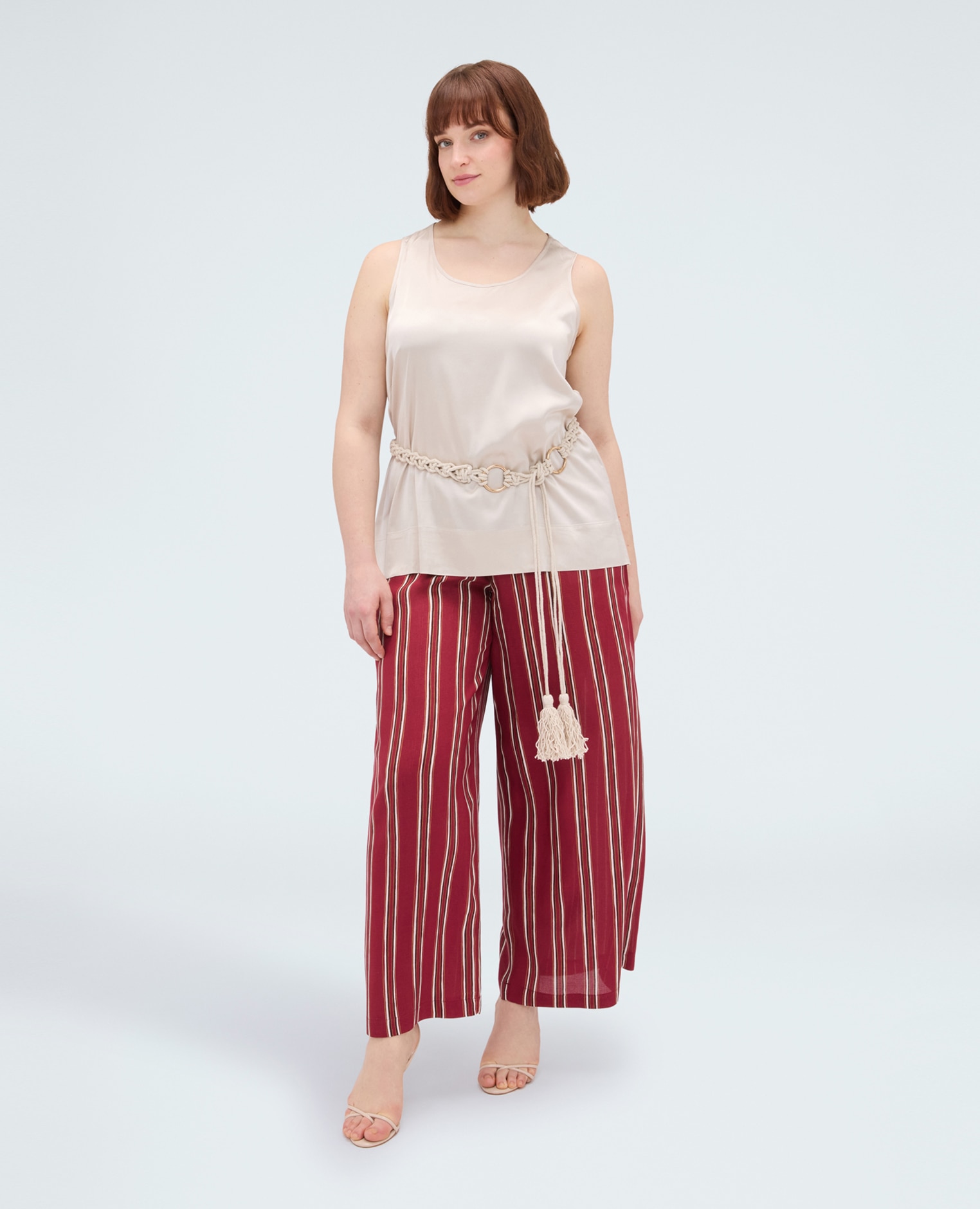 Top de mujer de raso de viscosa elástico tejido para una sensación agradable en la piel - Fiorella Rubino - Beige Beige-3