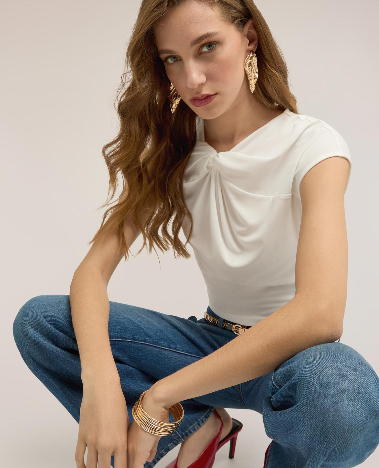 Motivi - Top de mujer de punto con nudo escote redondo con detalle de nudo.