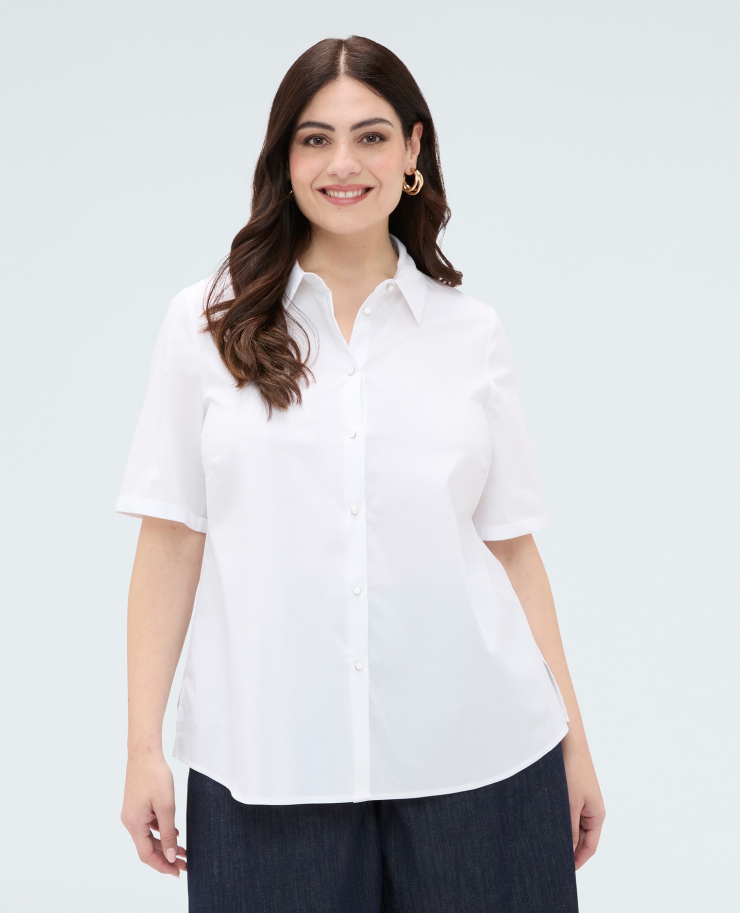Camisa de mujer de popelina de algodón tejido popelín stretch - Fiorella Rubino - Blanco Blanco-1