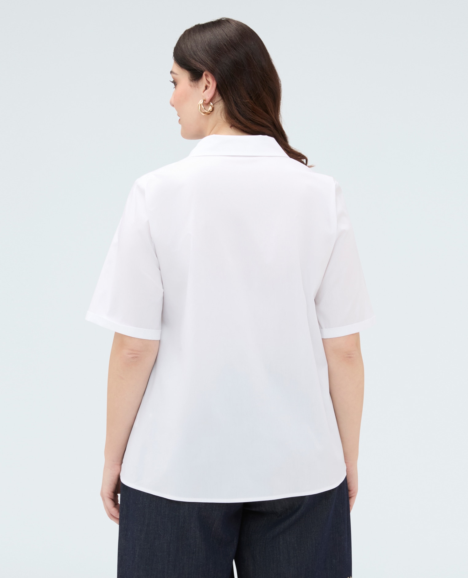 Camisa de mujer de popelina de algodón tejido popelín stretch - Fiorella Rubino - Blanco Blanco-2