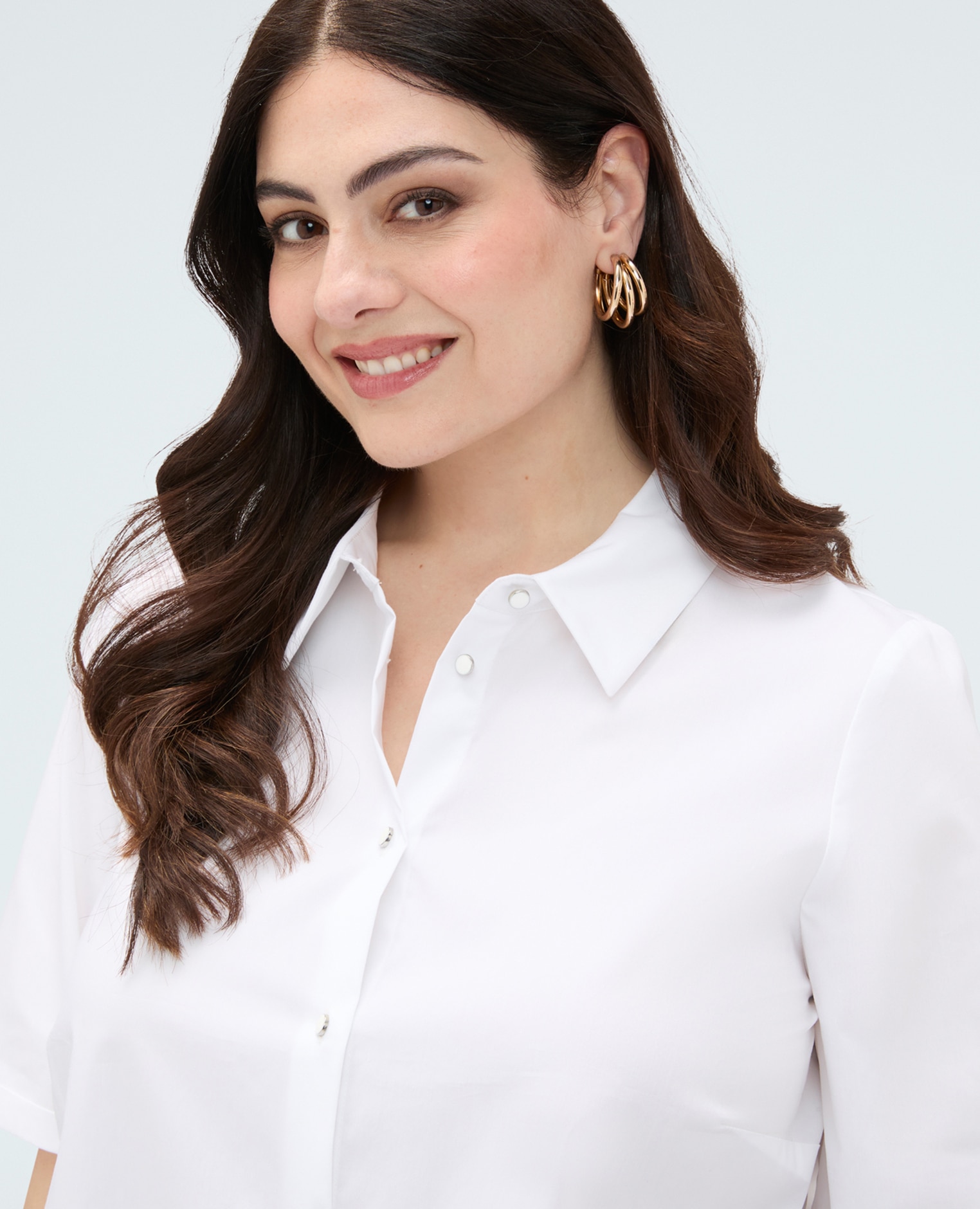 Camisa de mujer de popelina de algodón tejido popelín stretch - Fiorella Rubino - Blanco Blanco-4
