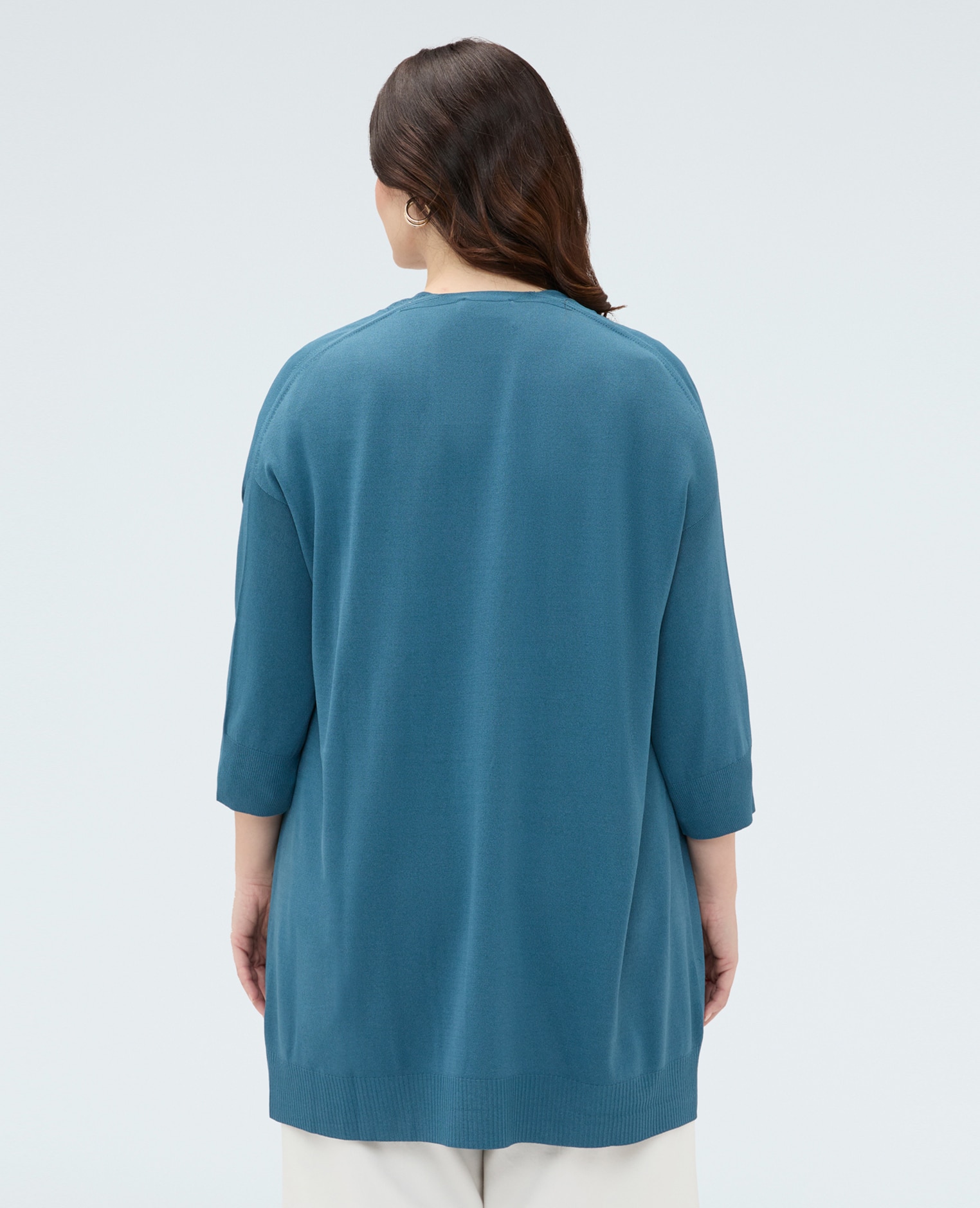 Chaqueta de mujer de punto larga en punto fino mezcla de viscosa ajuste oversize para el máximo confort mangas kimono de tres cuartos - Fiorella Rubino - Turquesa Turquesa-2