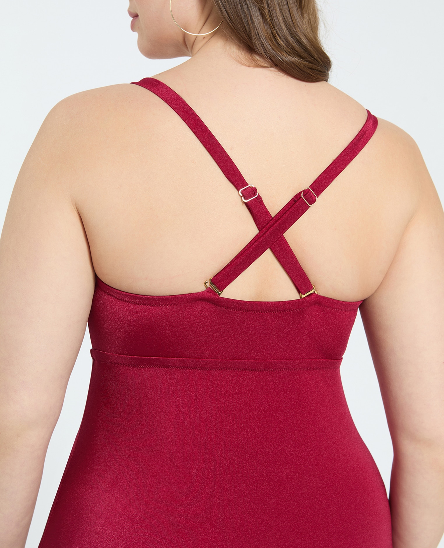 Top de mujer tankini con motivo dorado y cut out tirantes ajustables multiposición para cruzar en la espalda - Fiorella Rubino - Rojo Rojo-4