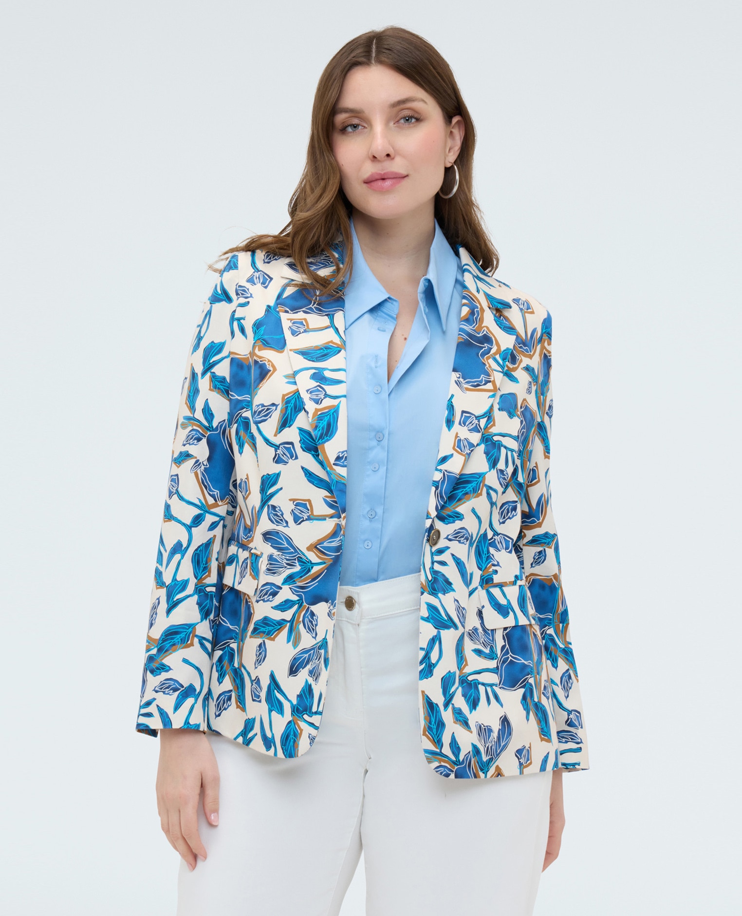 Blazer de mujer con estampado floral estampado floral all over - Fiorella Rubino - Azul claro Azul claro-1