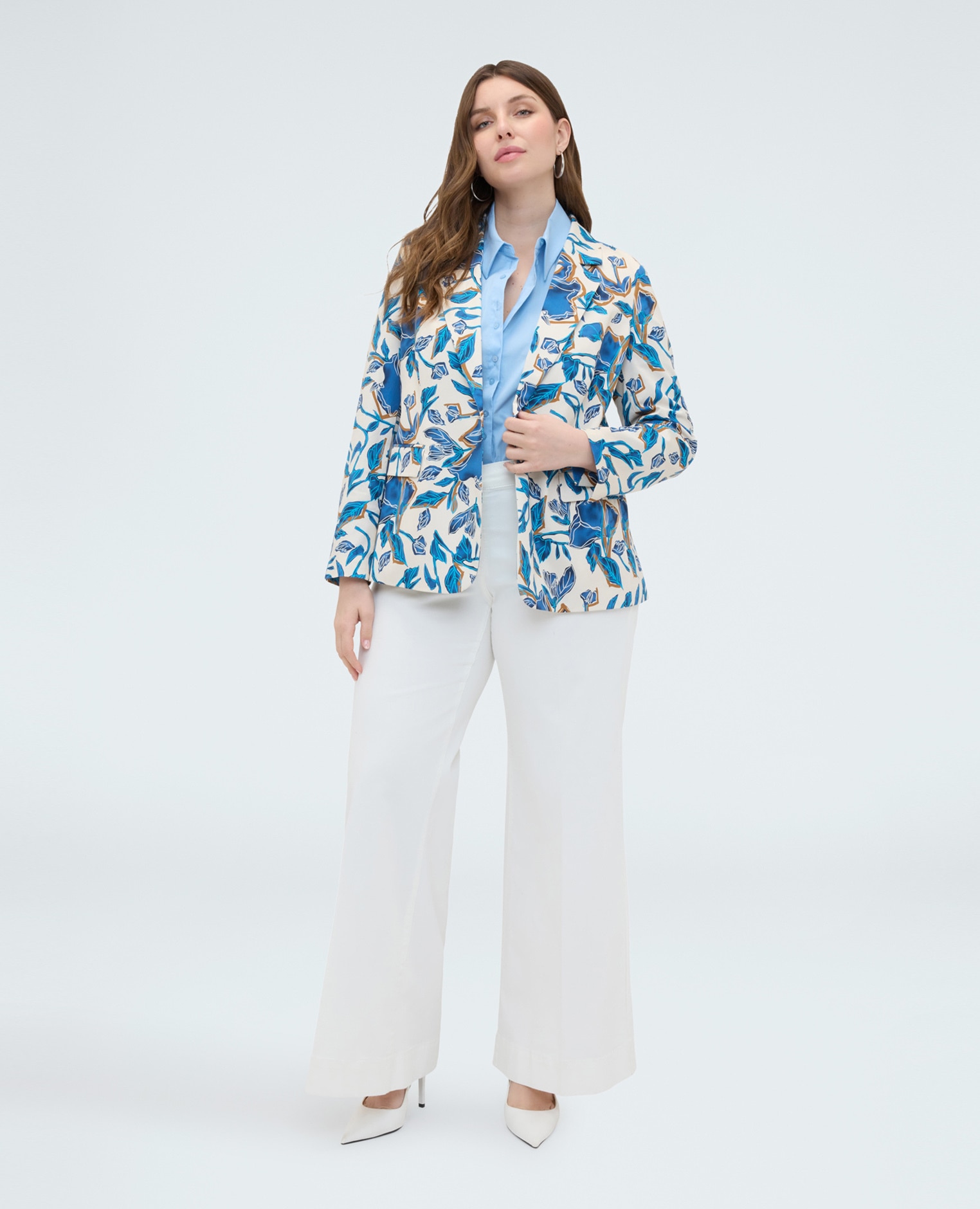 Blazer de mujer con estampado floral estampado floral all over - Fiorella Rubino - Azul claro Azul claro-3