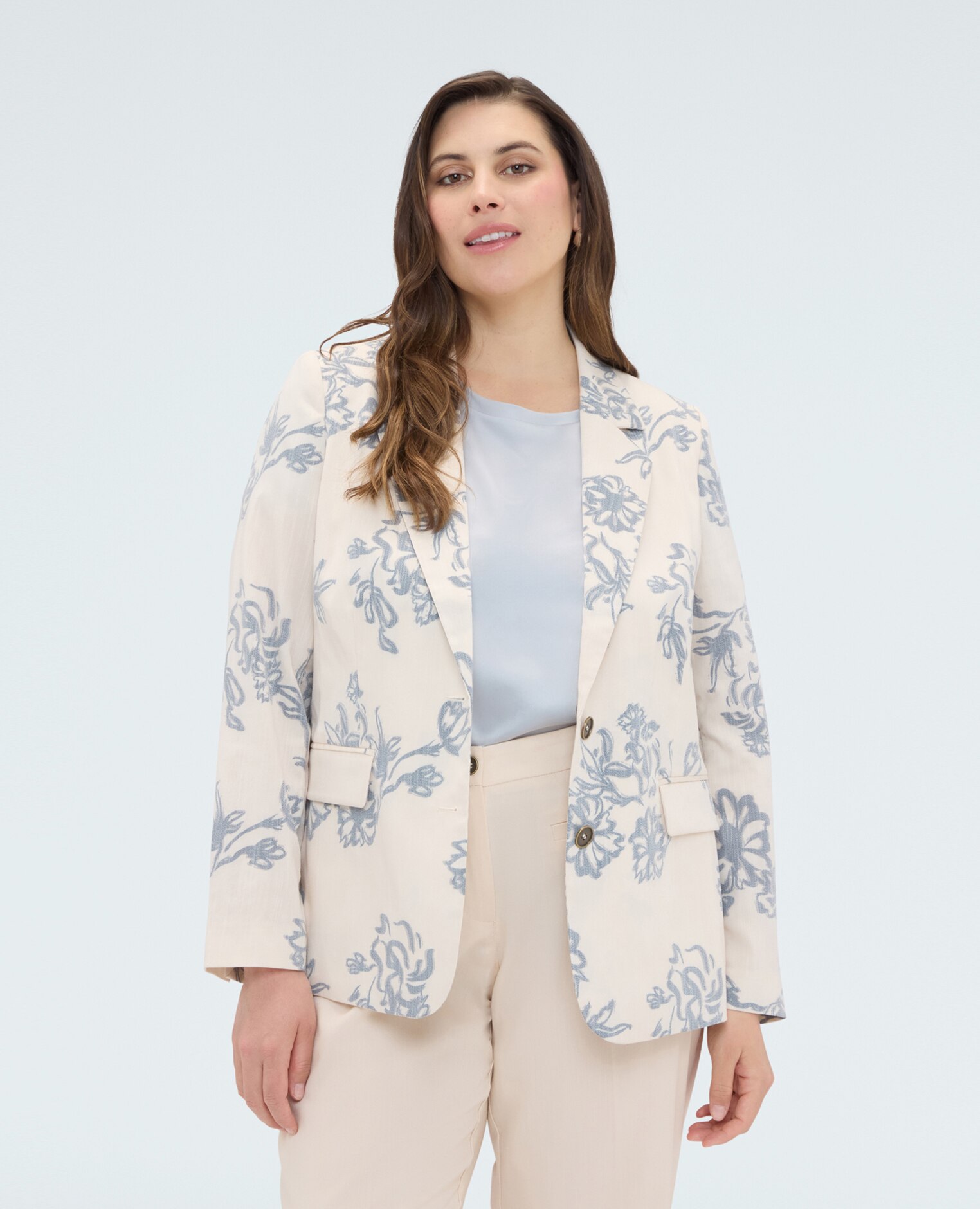 Blazer de mujer con estampado floral cierre de botonadura sencilla con dos botones - Fiorella Rubino - Beige Beige-1