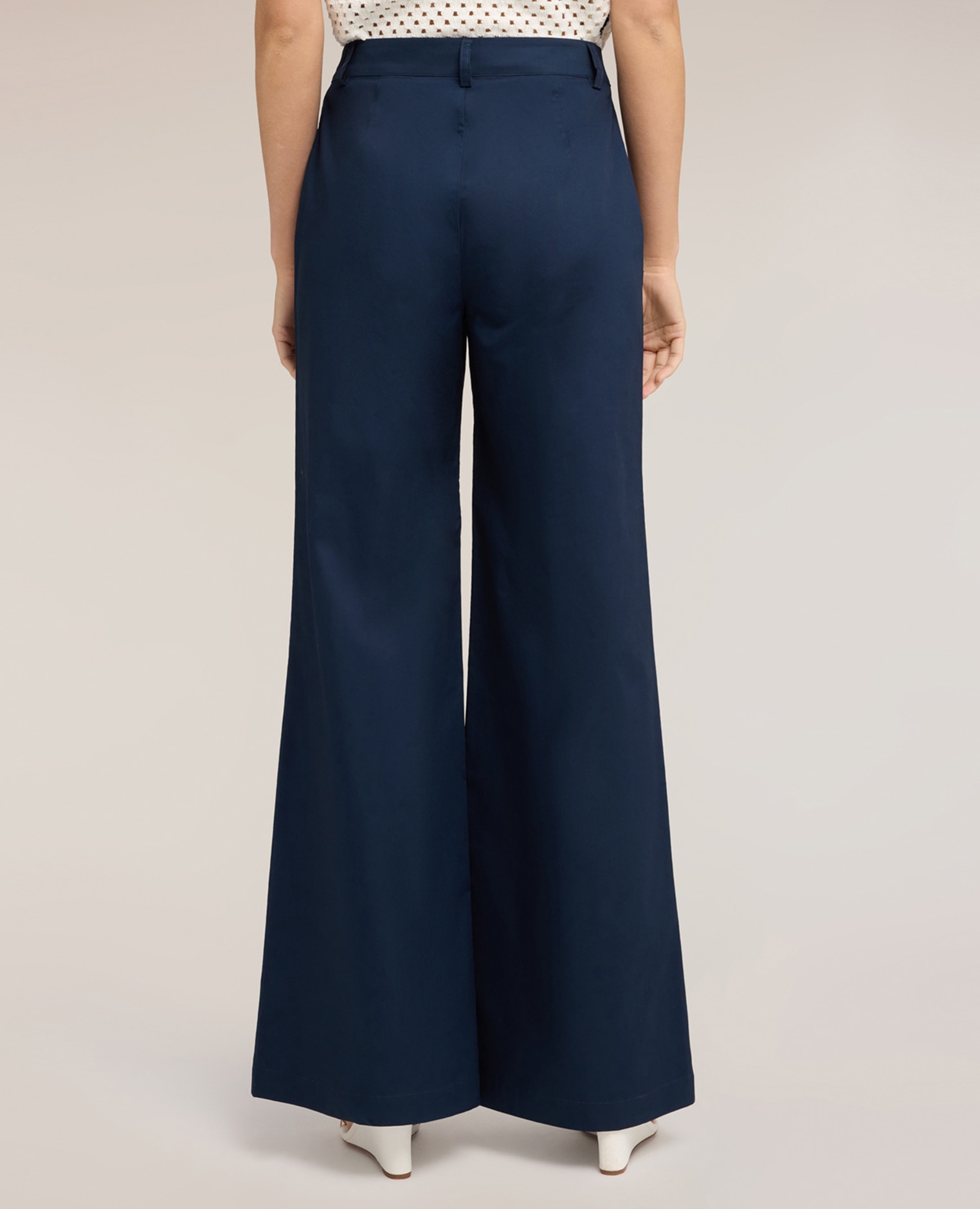 Pantalones de mujer palazzo de sarga de algodón ajuste ancho cierre frontal con corchete y cremallera - Motivi - Azul Azul-2
