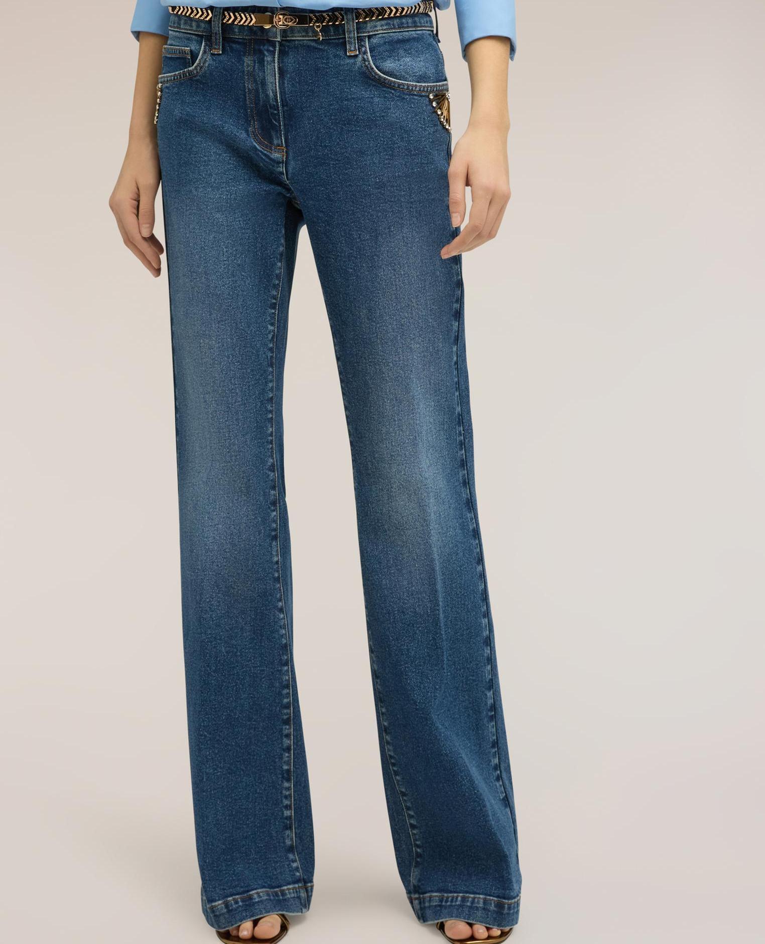 Vaqueros de mujer flare con detalle joya - Motivi - Azul Azul-3